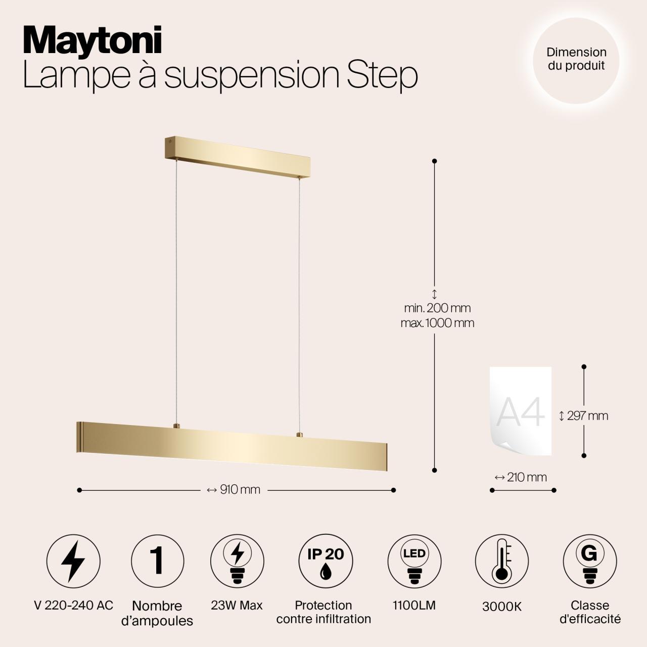 Дополнительная картинка Подвесной светодиодный светильник Maytoni Step P010PL-L23G3K