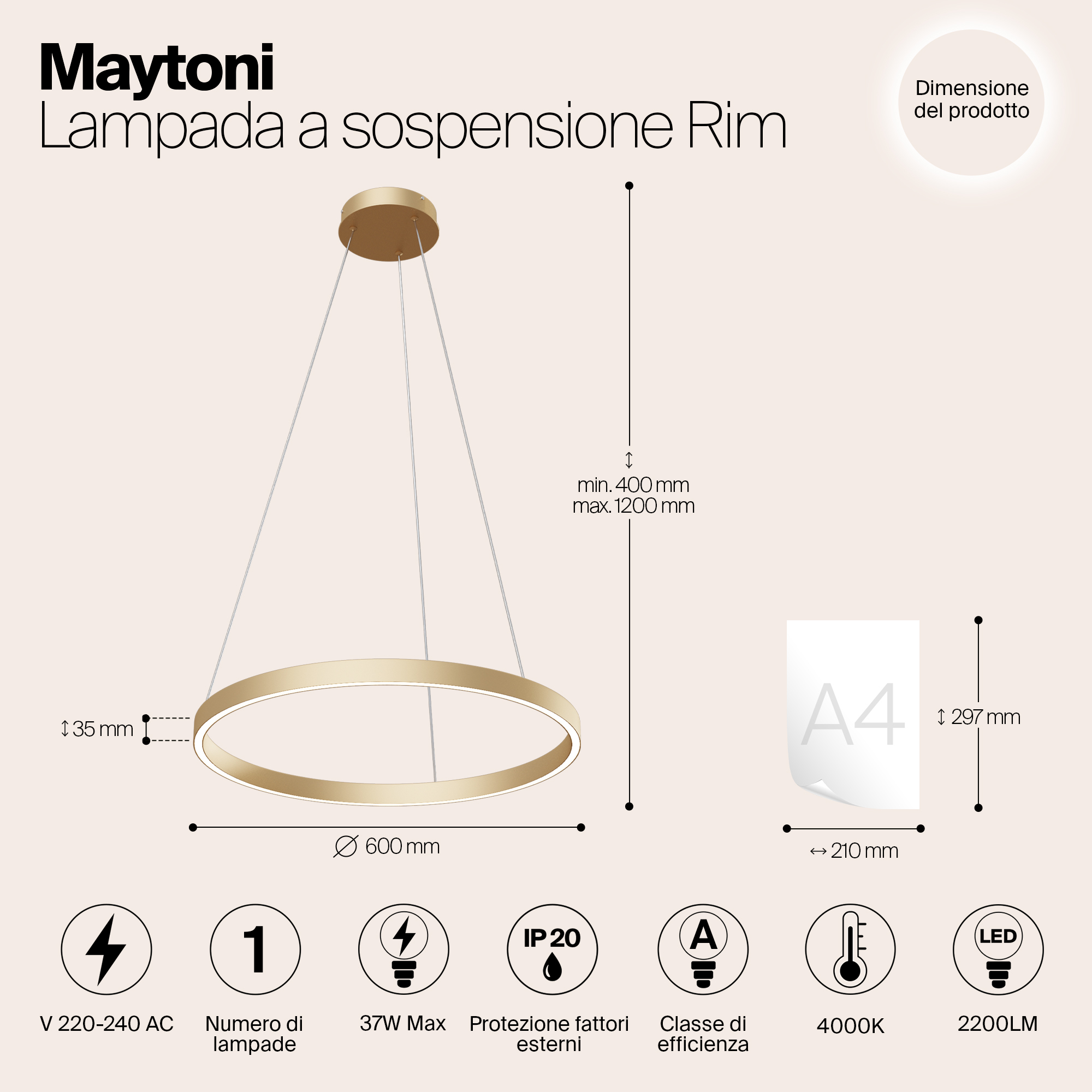 Дополнительная картинка Подвесной светодиодный светильник Maytoni Rim MOD058PL-L32BS4K
