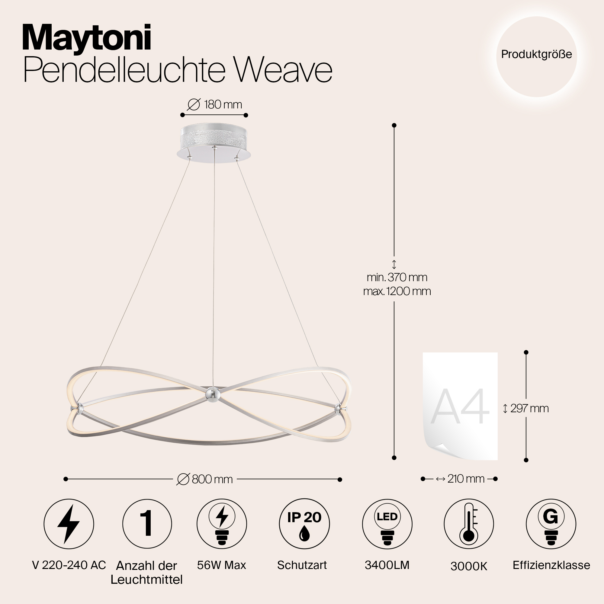 Дополнительная картинка Подвесной светодиодный светильник Maytoni Weave MOD062PL-L56CH3K