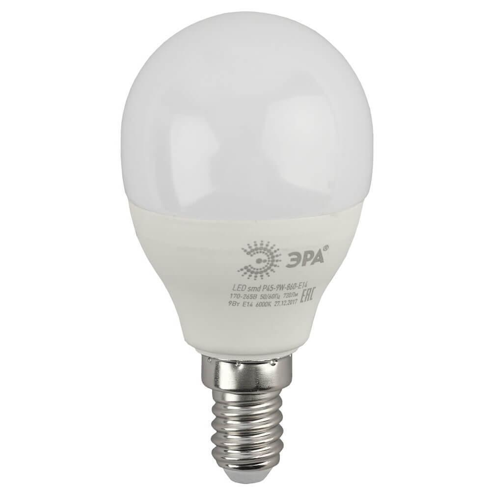 Картинка Лампа светодиодная ЭРА E14 9W 6000K матовая LED P45-9W-860-E14 Б0031411