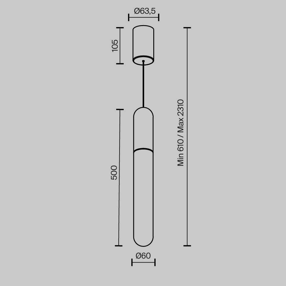 Дополнительная картинка Подвесной светильник Technical P101PL-L500-12W3K-B