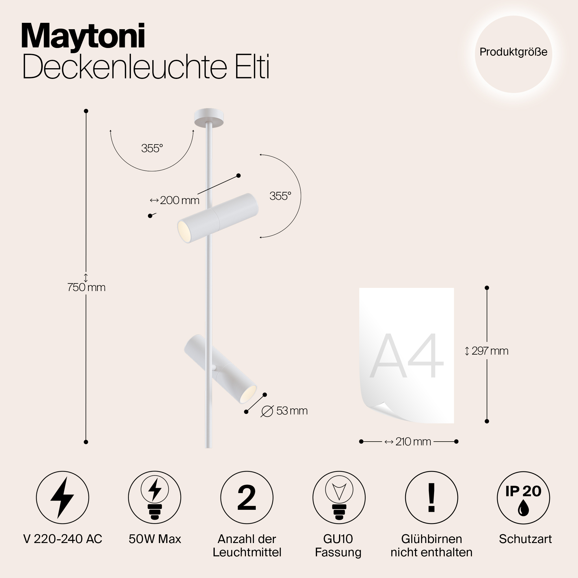 Дополнительная картинка Потолочный светильник Maytoni Elti C021CL-02W