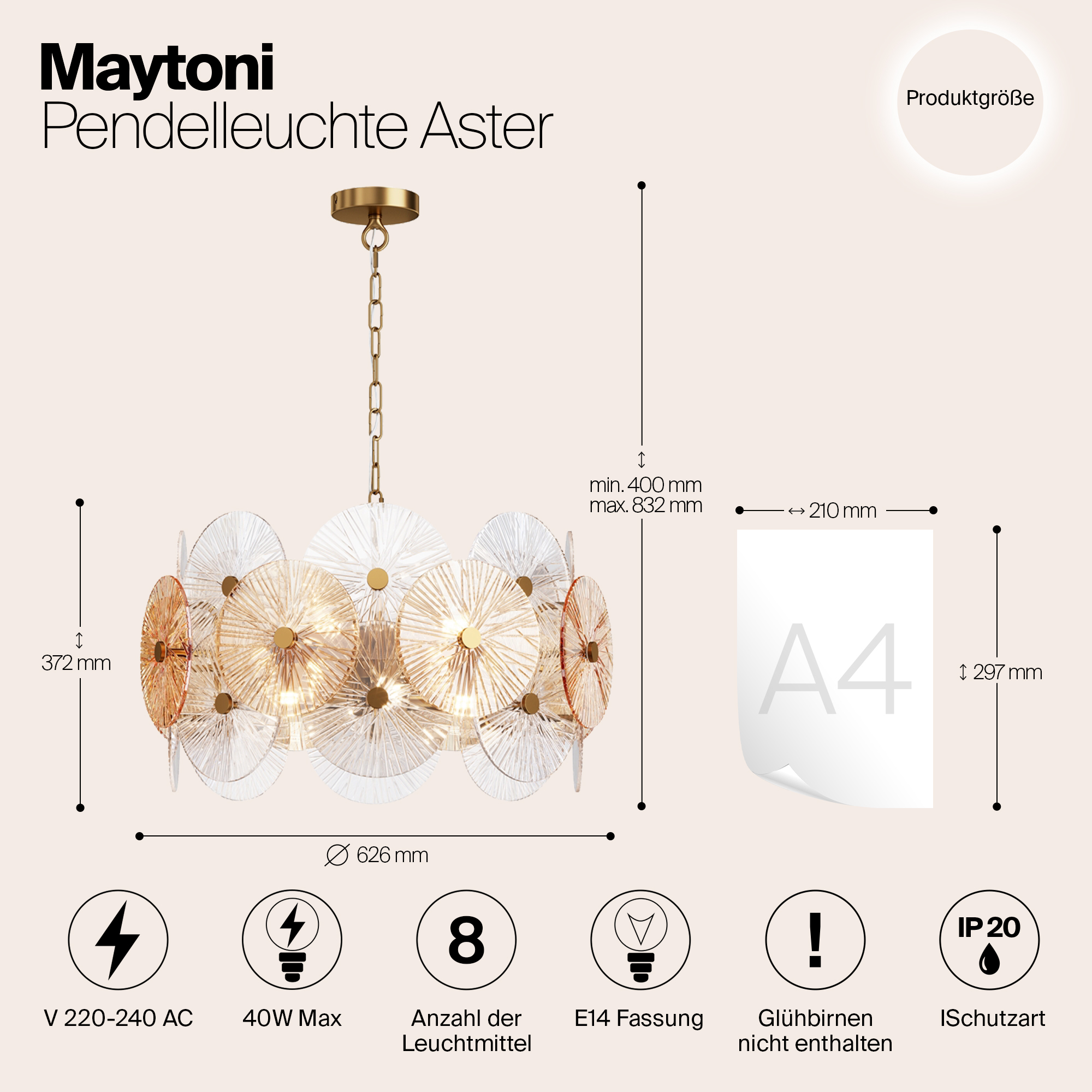 Дополнительная картинка Подвесной светильник Maytoni MOD007PL-08G