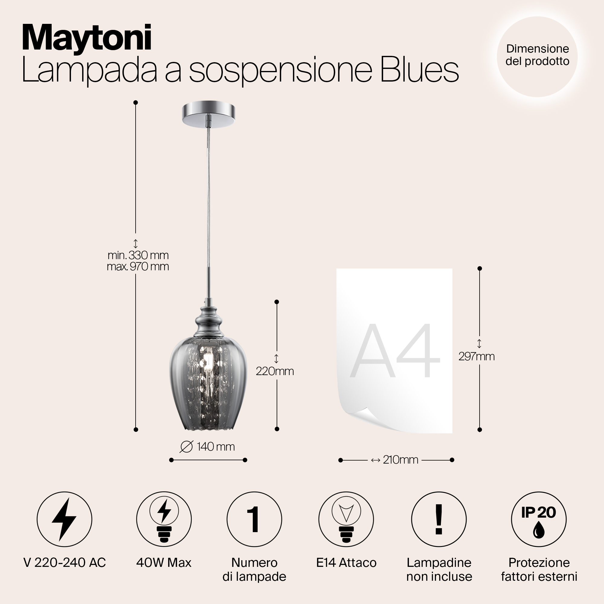 Дополнительная картинка Подвесной светильник Maytoni Blues MOD033-PL-01-N