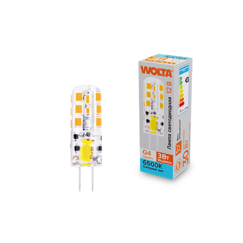 "Светодиодная лампа  WOLTA WSTD-JC-12V3W6KG4-S (силикон) ""Капсульная"" JC 3Вт 240лм 6500K G4 1/10/100/1000" купить в Алматы svet.kz