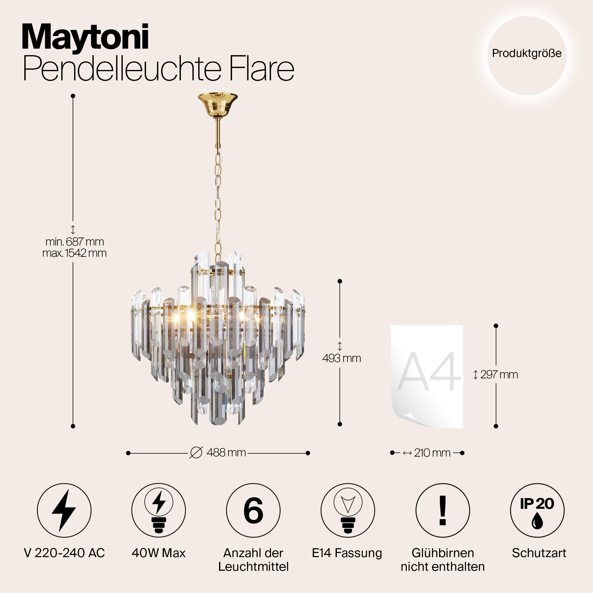 Дополнительная картинка Подвесной светильник Maytoni DIA200PL-06G