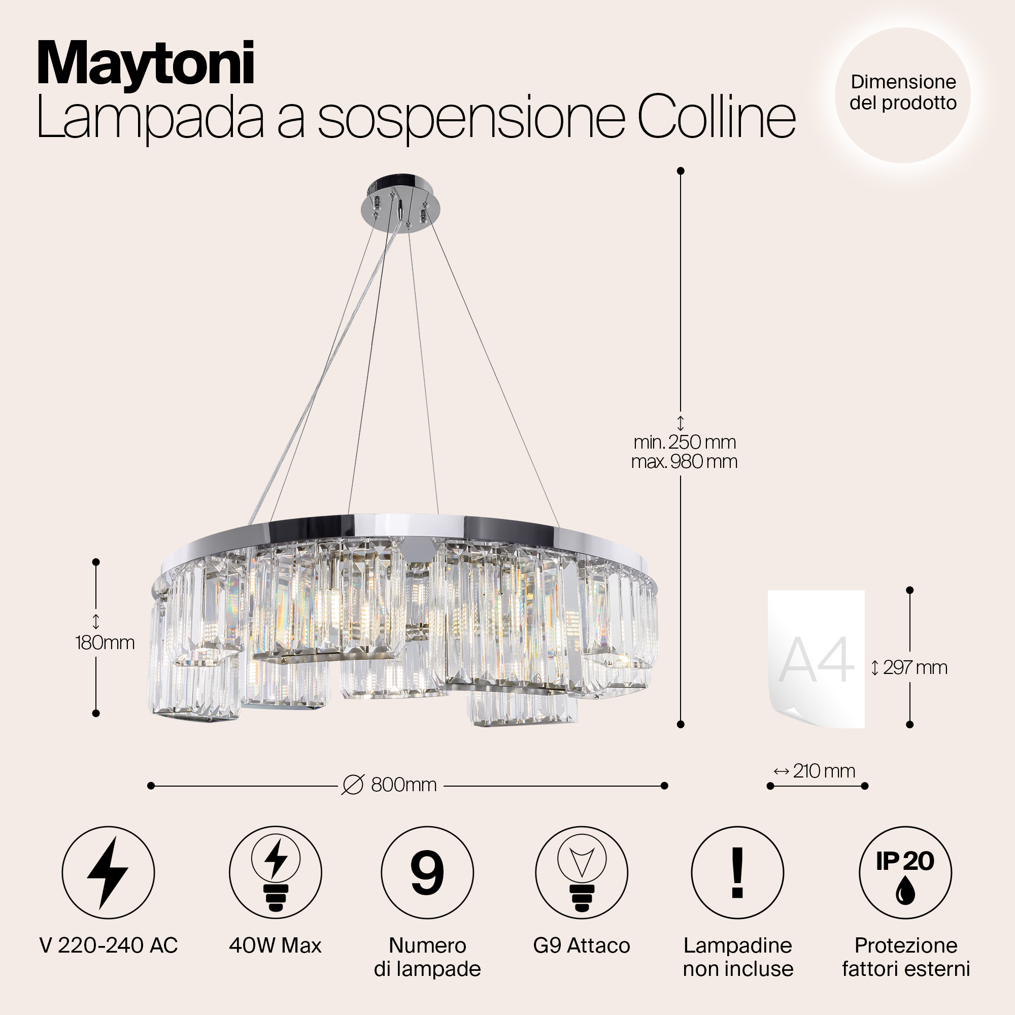 Дополнительная картинка Подвесная люстра Maytoni Colline MOD083PL-09CH