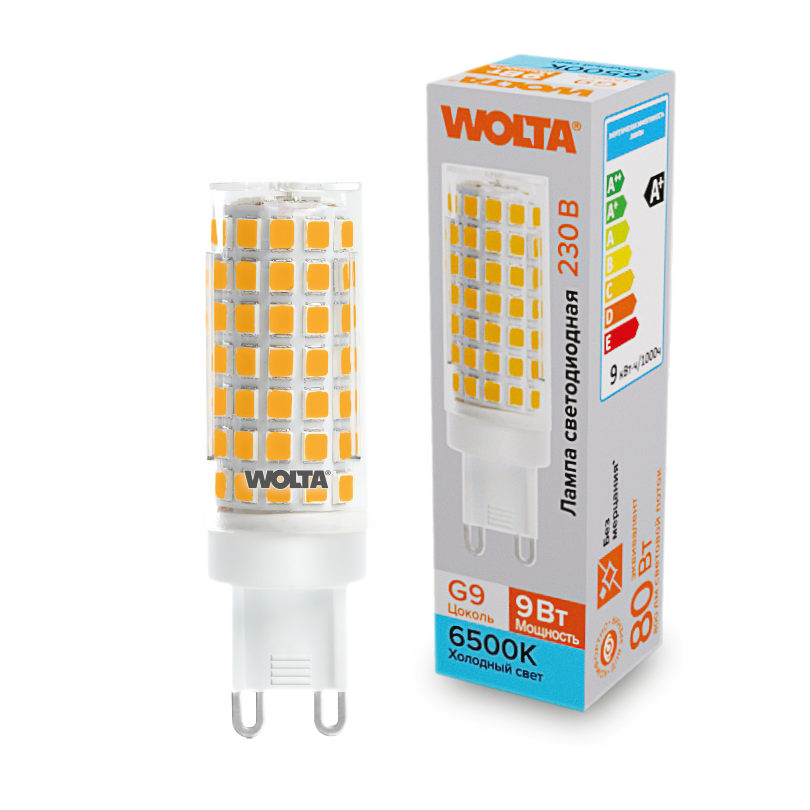 "Светодиодная лампа  WOLTA WSTD-JCD-9W6KG9-C (керамика) ""Капсульная"" JCD 9Вт 800лм 6500K G9 1/10/100/1000" купить в Алматы svet.kz