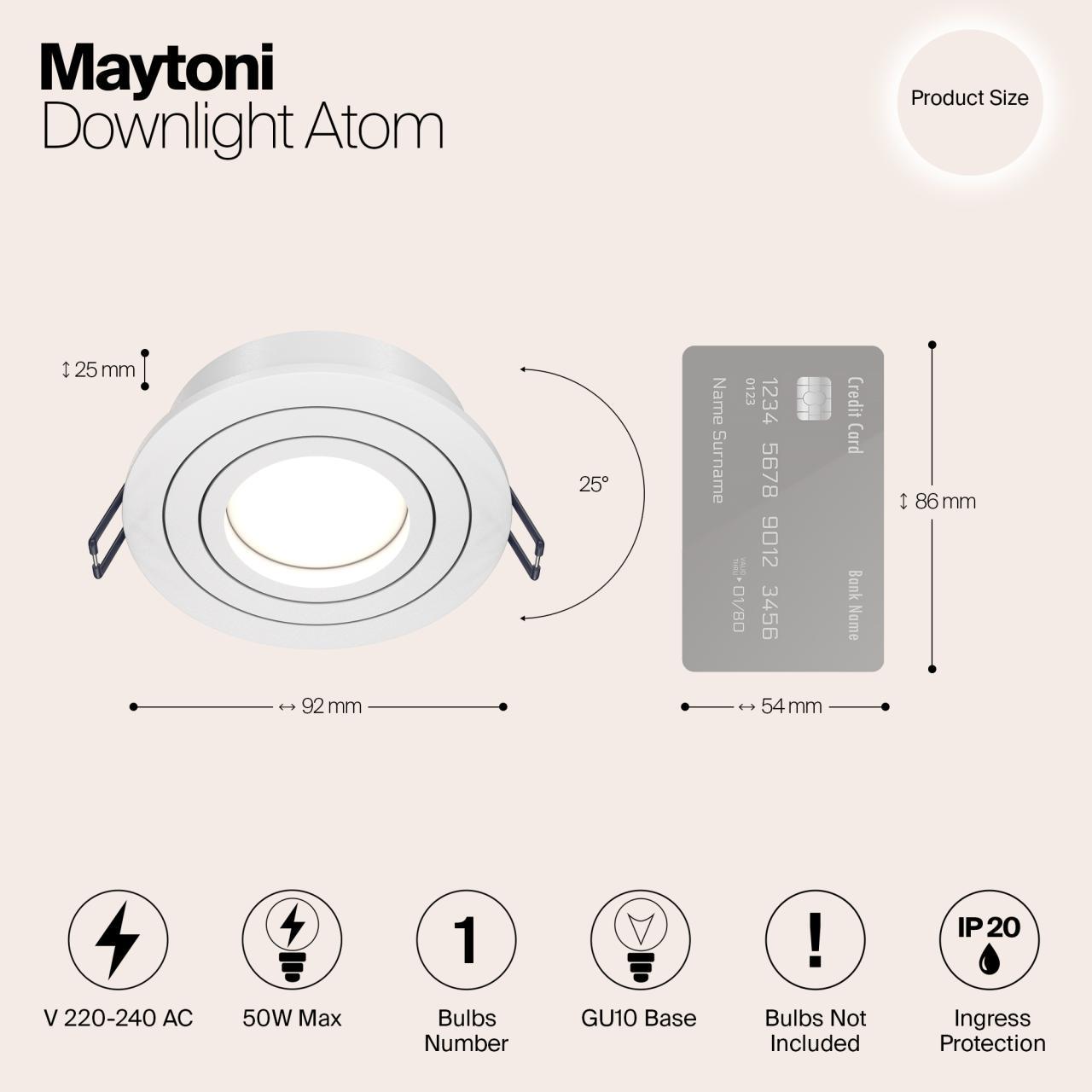 Дополнительная картинка Встраиваемый светильник Maytoni Atom DL023-2-01W
