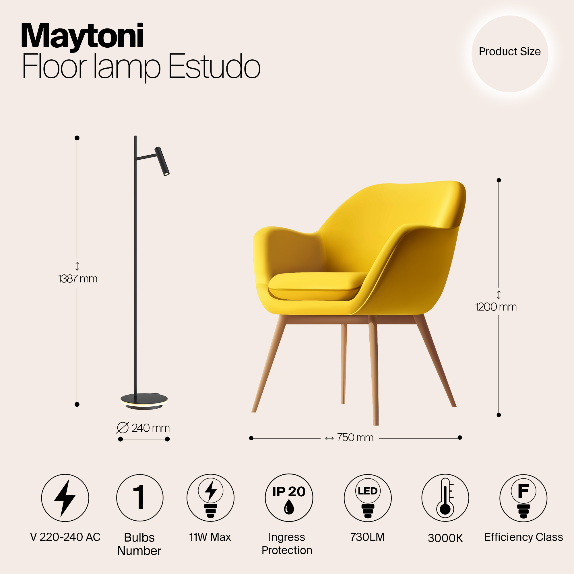 Картинка Торшер Maytoni Estudo Z010FL-L8B3K