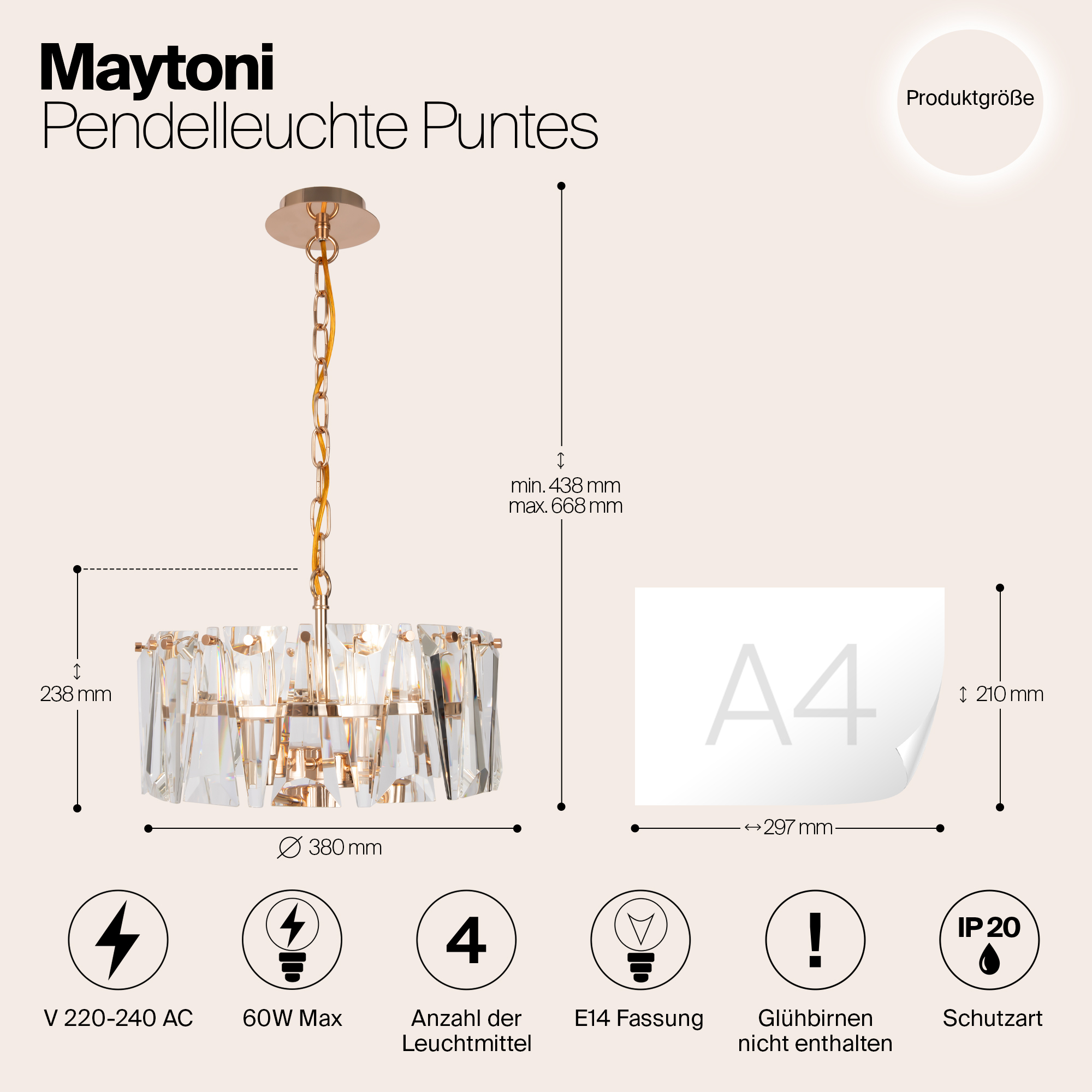 Дополнительная картинка Подвесной светильник Maytoni Puntes MOD043PL-04G