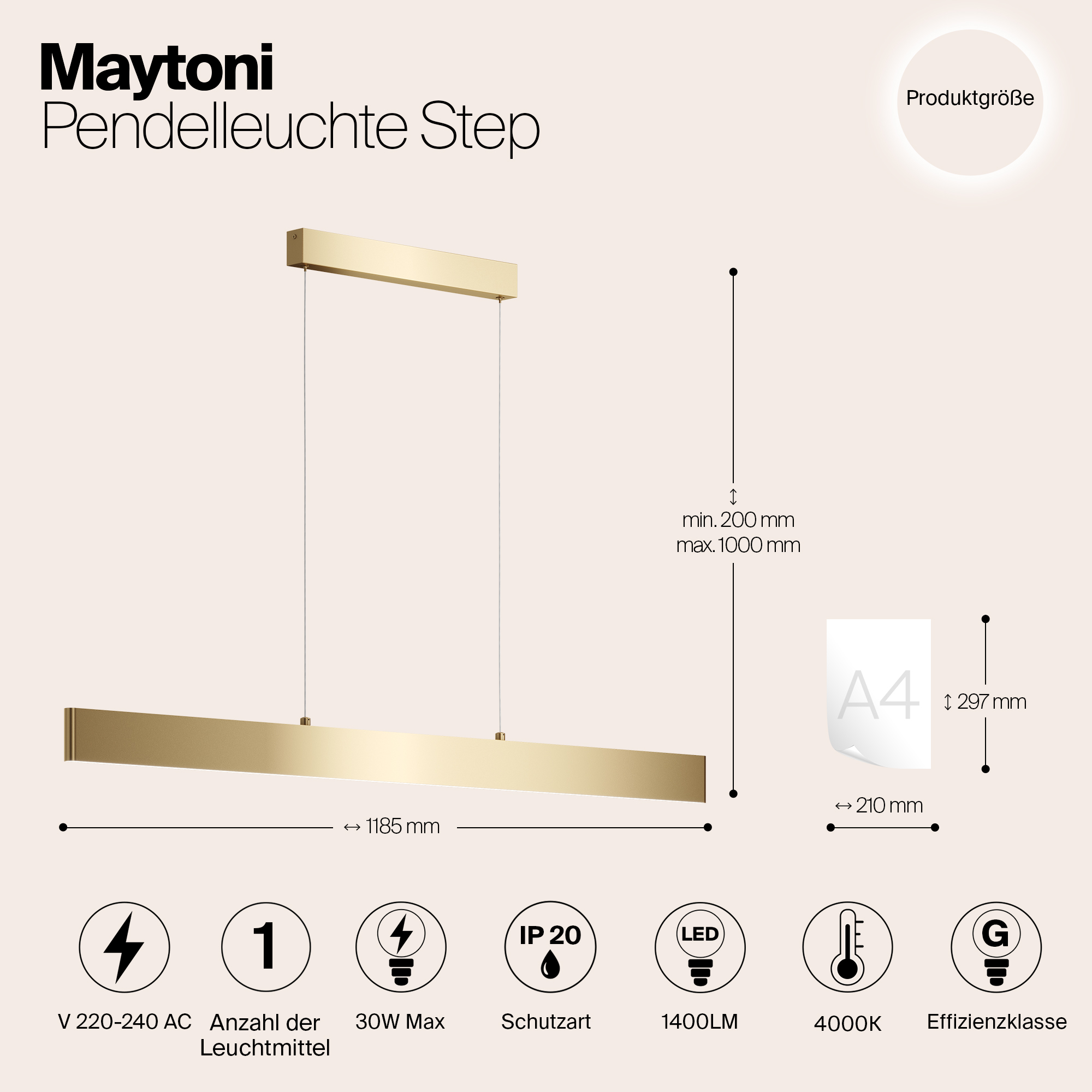 Дополнительная картинка Подвесной светодиодный светильник Maytoni Step P010PL-L30G4K
