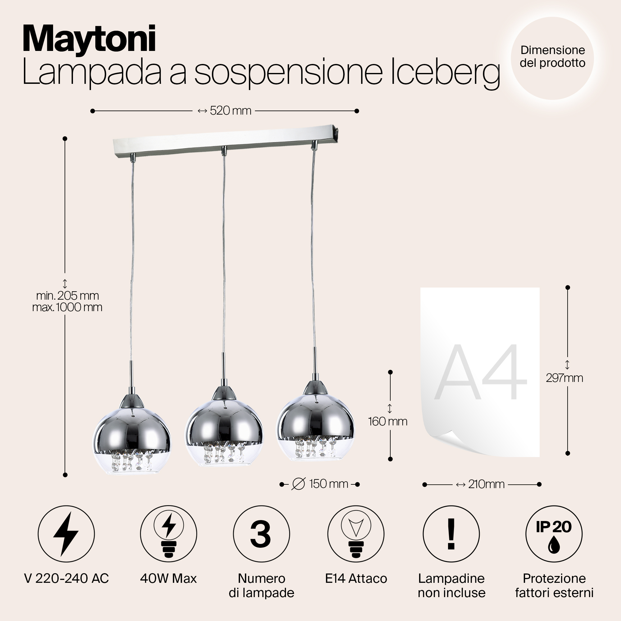 Дополнительная картинка Подвесной светильник Maytoni Iceberg P012-PL-03-N