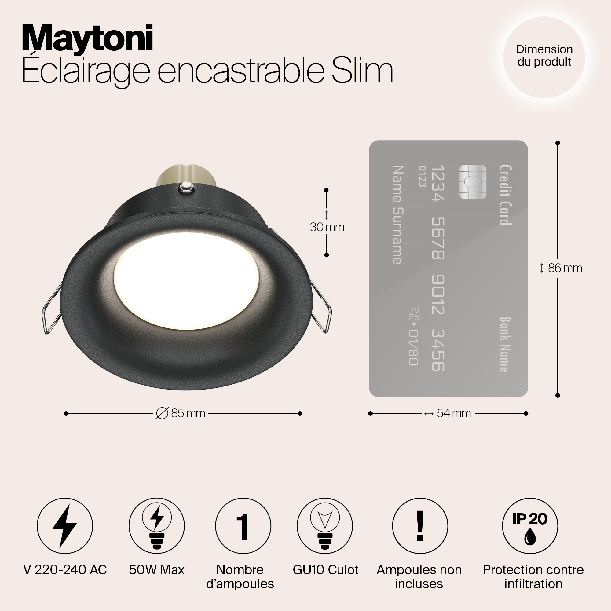 Дополнительная картинка Встраиваемый светильник Maytoni Slim DL027-2-01B