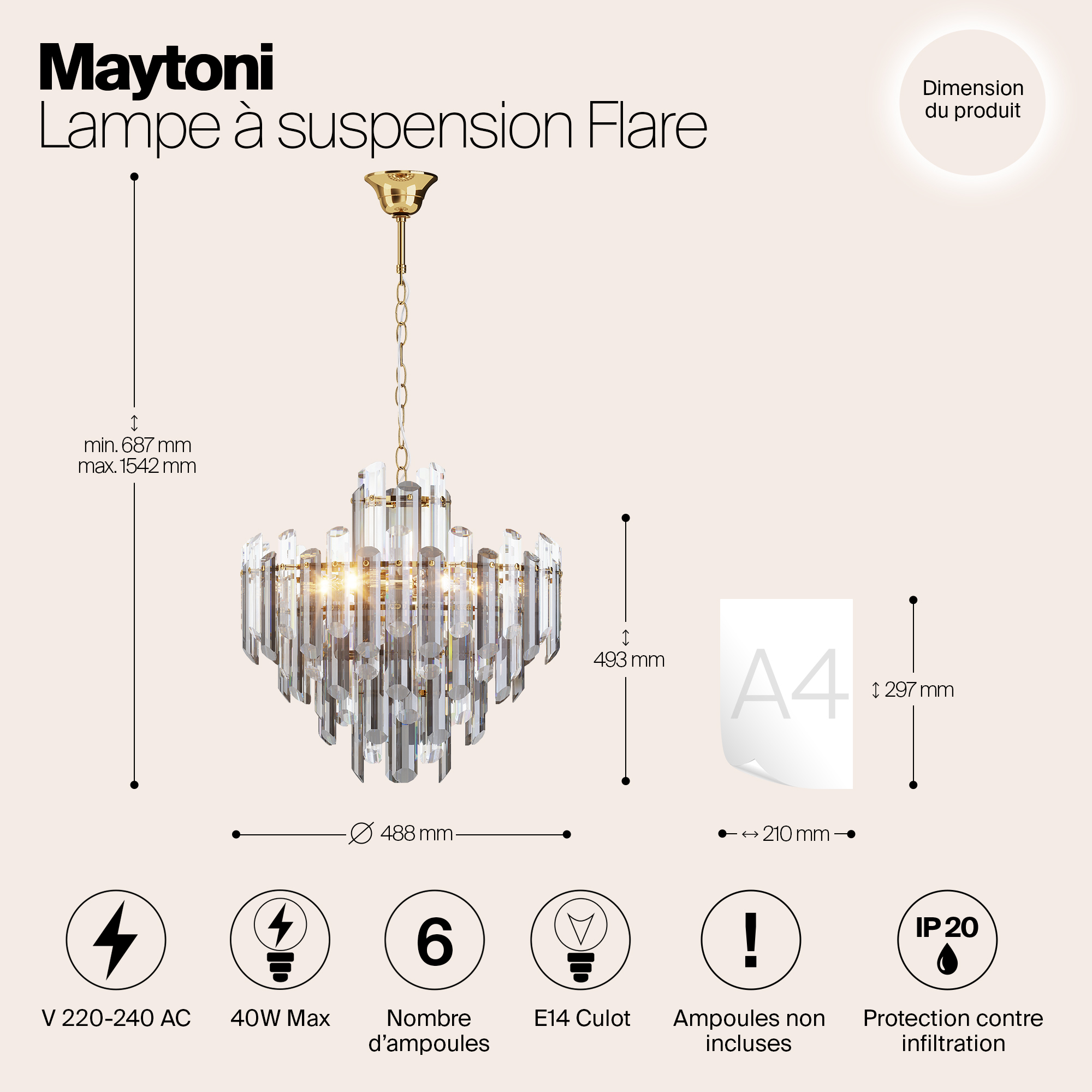 Дополнительная картинка Подвесной светильник Maytoni DIA200PL-06G
