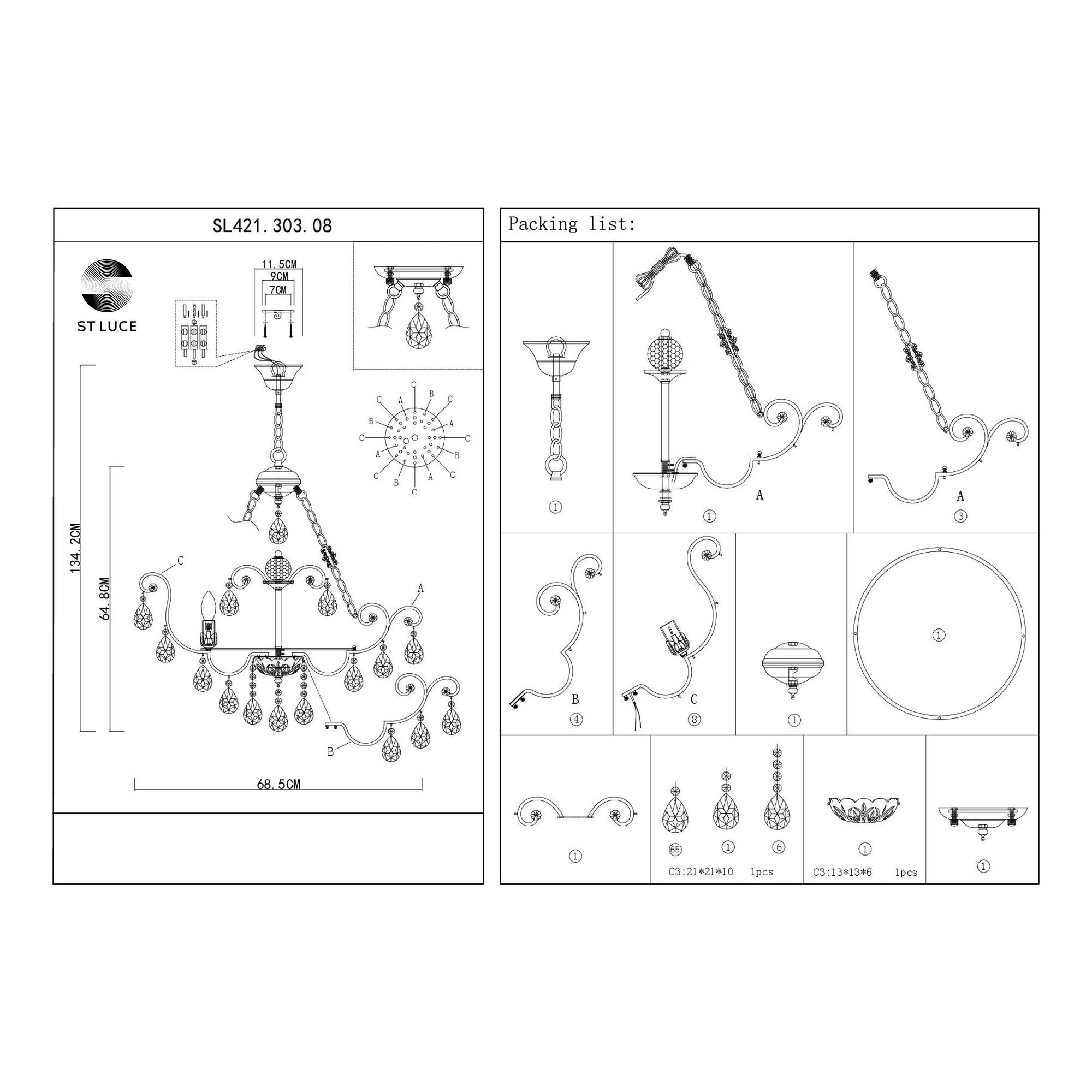 Картинка Подвесная люстра ST Luce Vianeta SL421.303.08