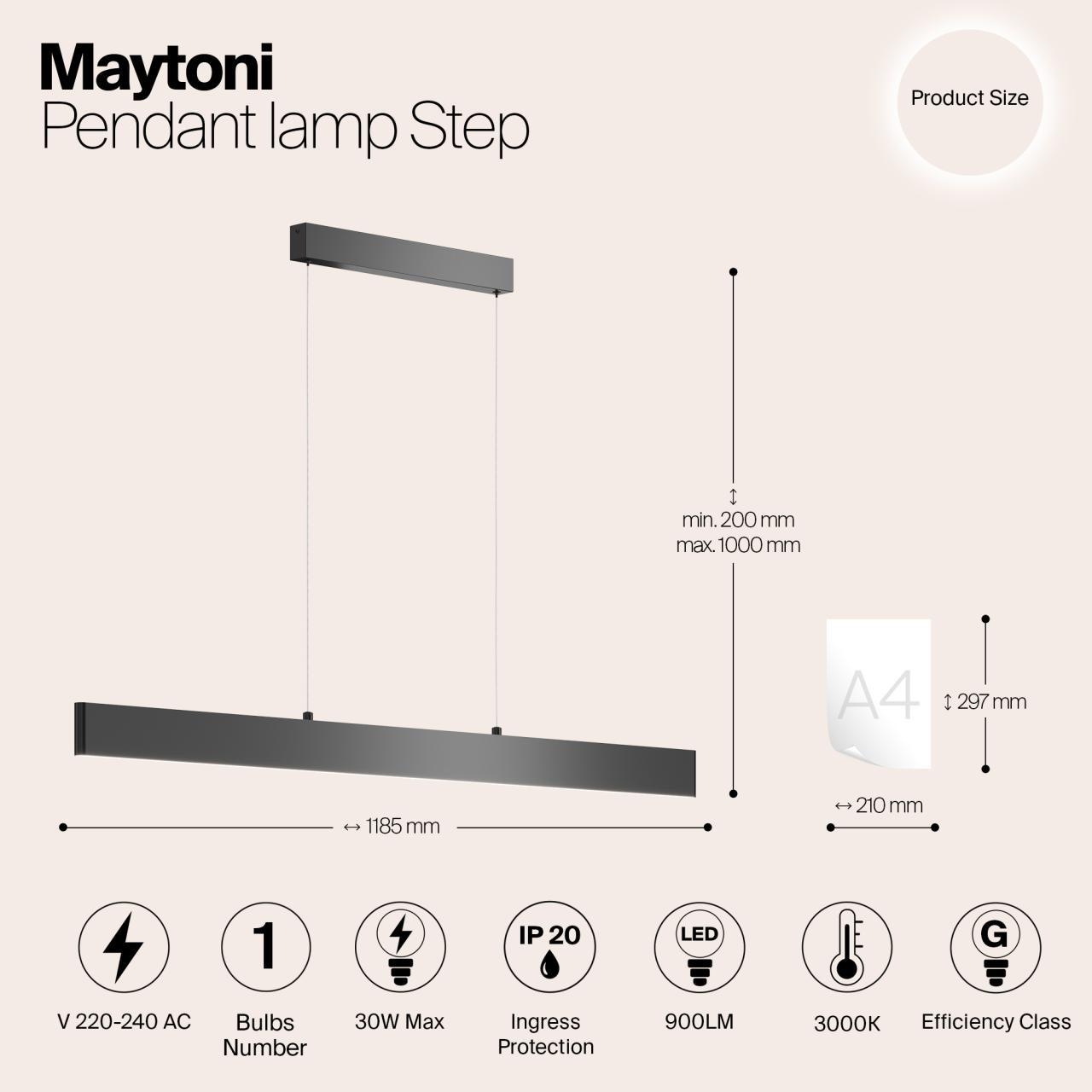 Дополнительная картинка Подвесной светодиодный светильник Maytoni Step P010PL-L30B