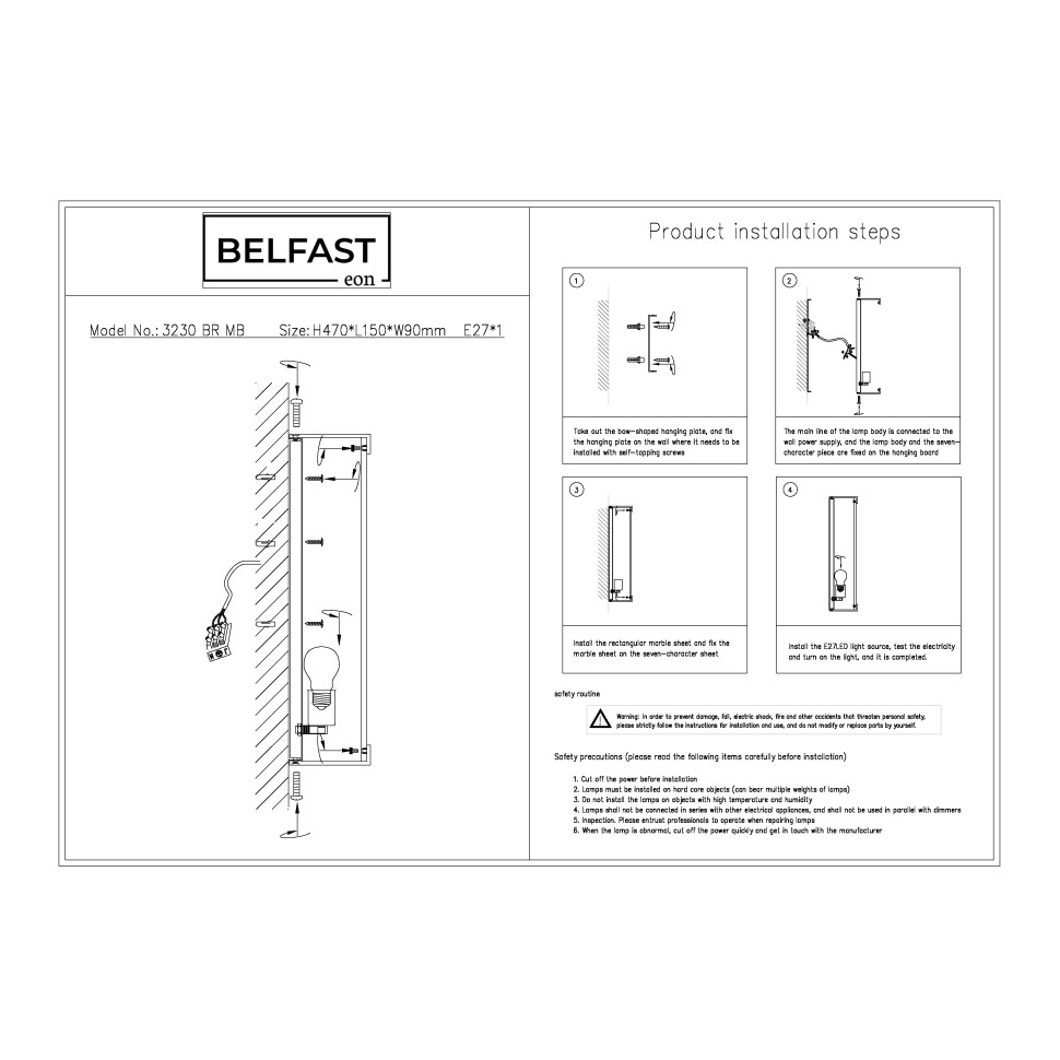 Дополнительная картинка Настенный светильник Belfast Ravenhill 3230 BR MB