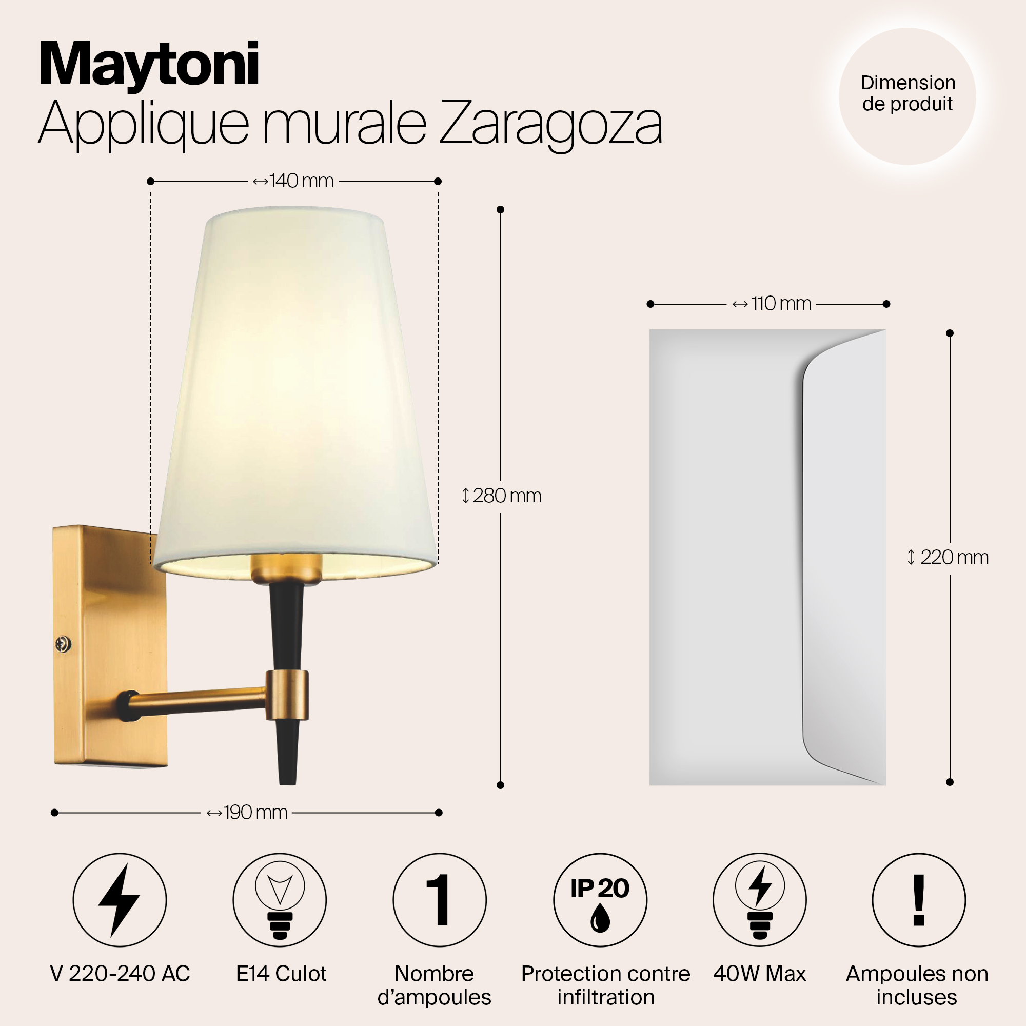 Дополнительная картинка Бра Maytoni Zaragoza H001WL-01BS