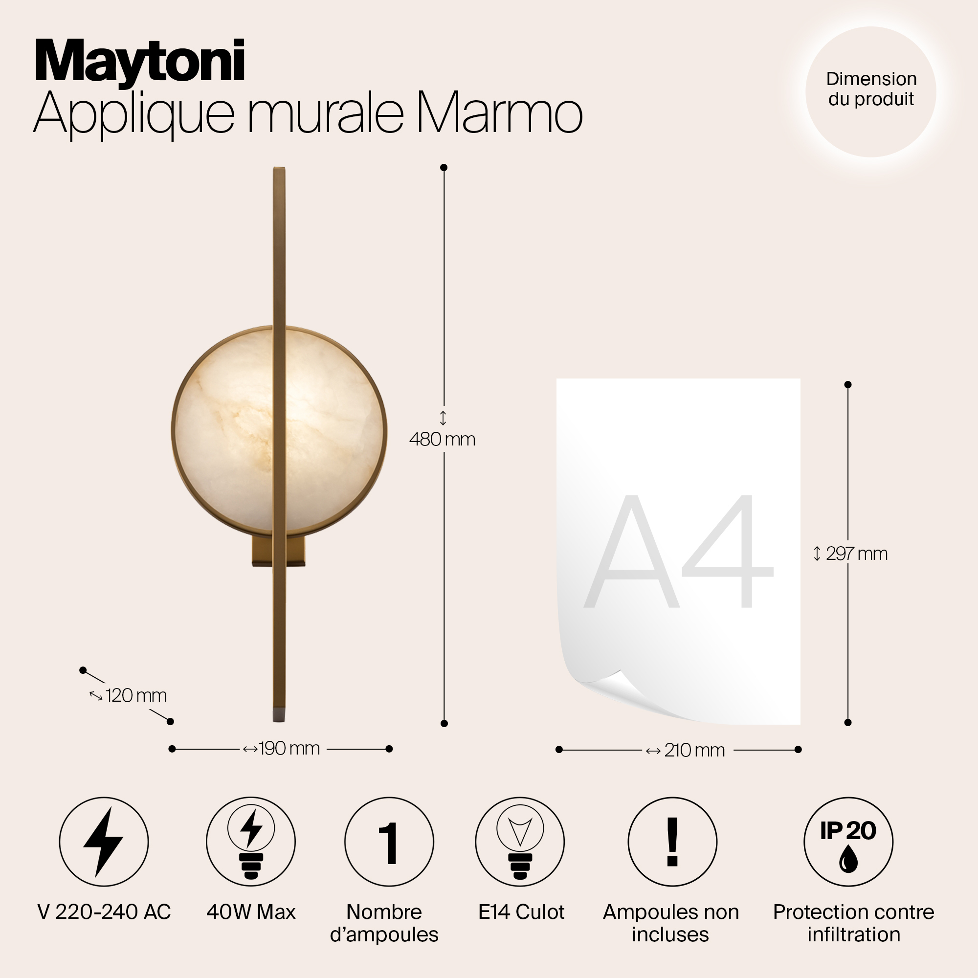 Дополнительная картинка Настенный светильник (бра) Maytoni MOD099WL-01G