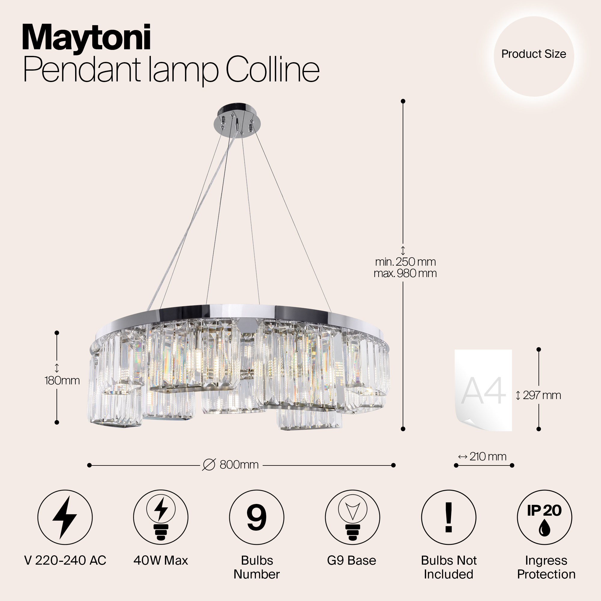 Дополнительная картинка Подвесная люстра Maytoni Colline MOD083PL-09CH