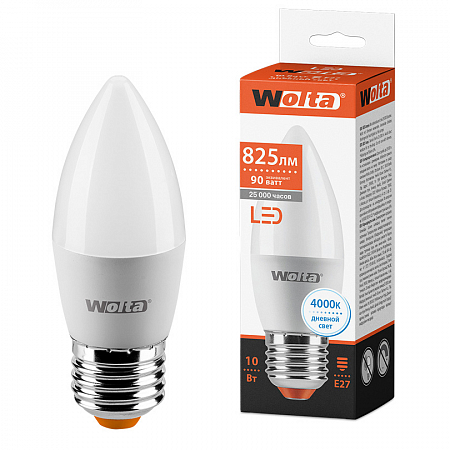 Картинка Лампа LED WOLTA C37 10Вт 825лм Е27 4000К