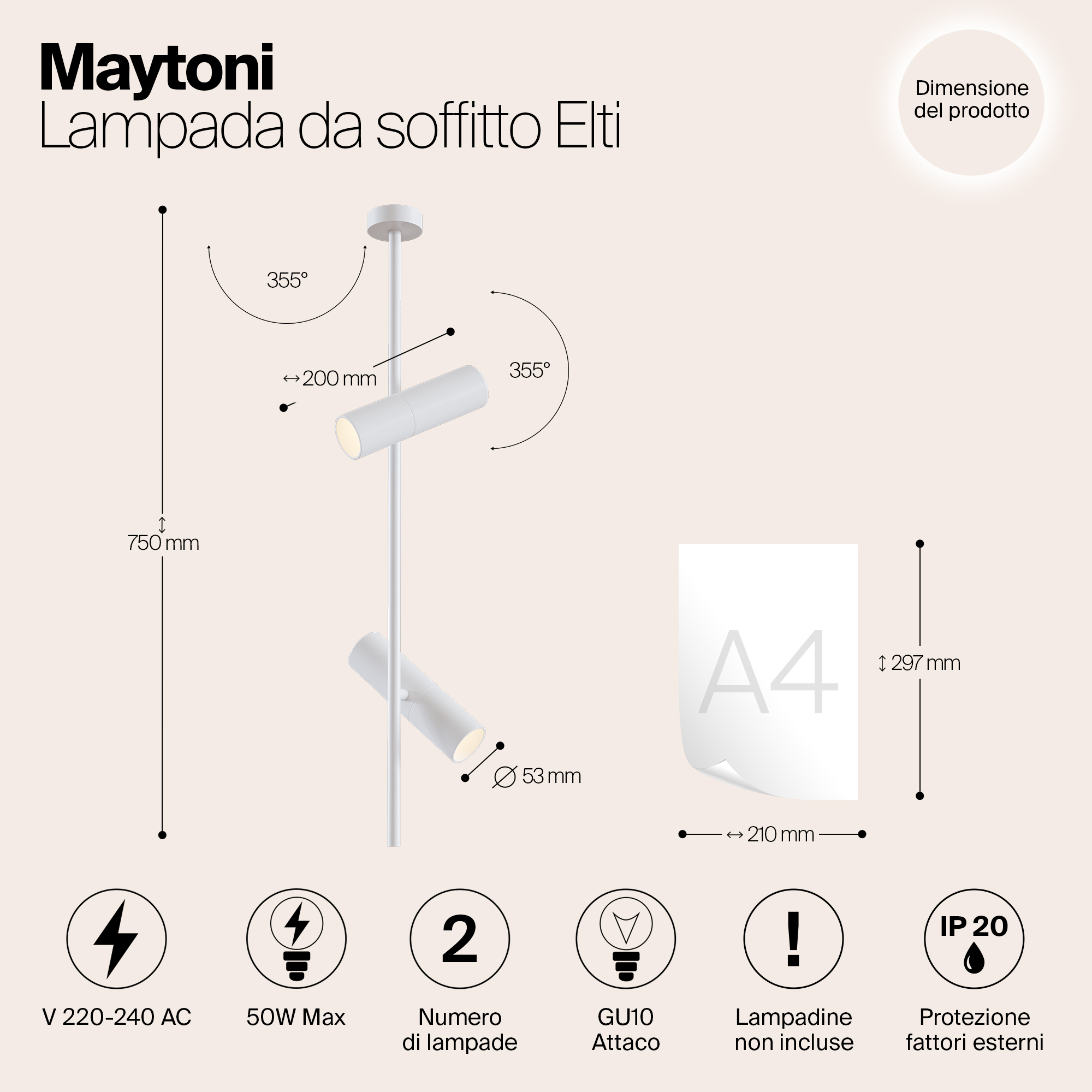 Дополнительная картинка Потолочный светильник Maytoni Elti C021CL-02W