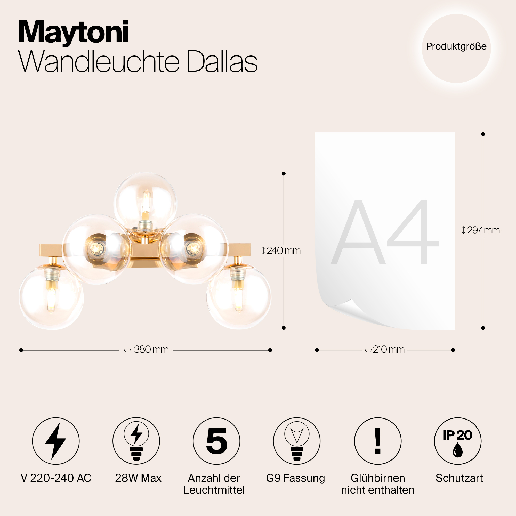 Дополнительная картинка Настенный светильник Maytoni Dallas MOD547WL-05G