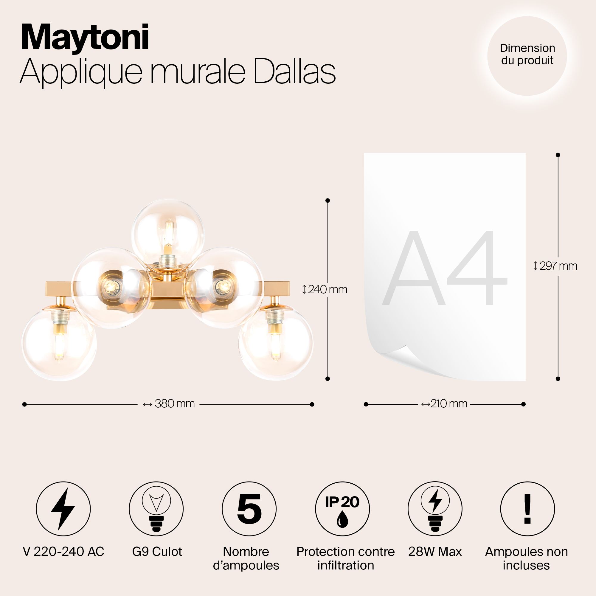 Дополнительная картинка Настенный светильник Maytoni Dallas MOD547WL-05G