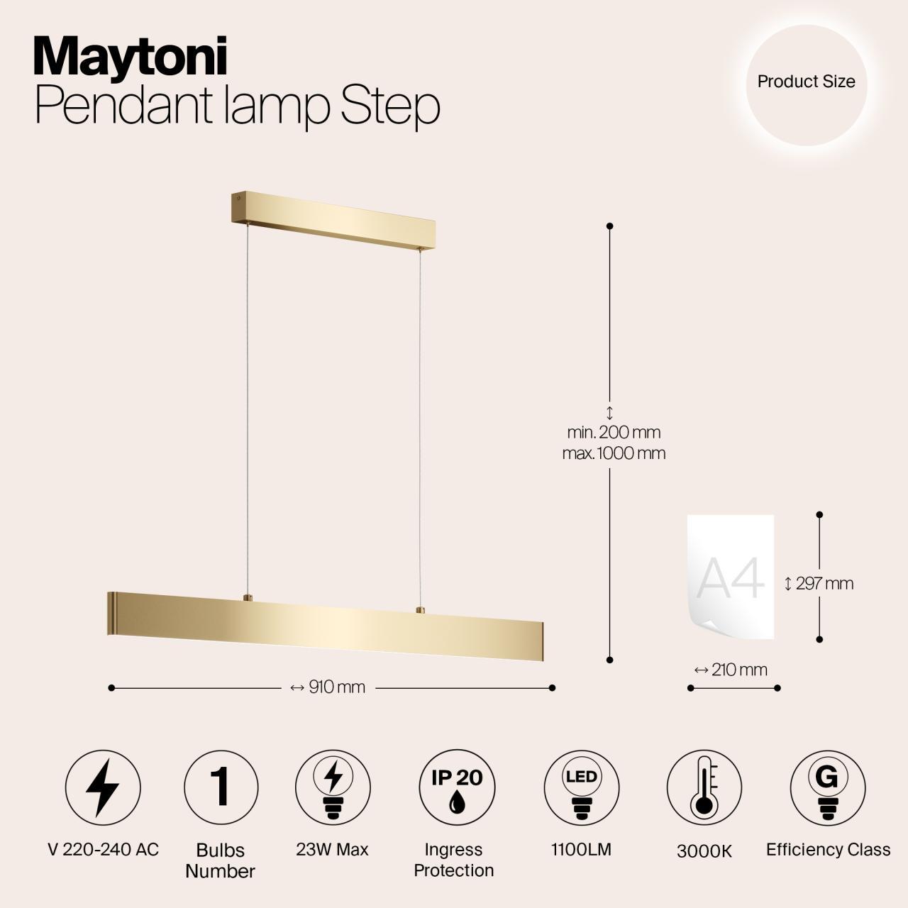 Дополнительная картинка Подвесной светодиодный светильник Maytoni Step P010PL-L23G3K