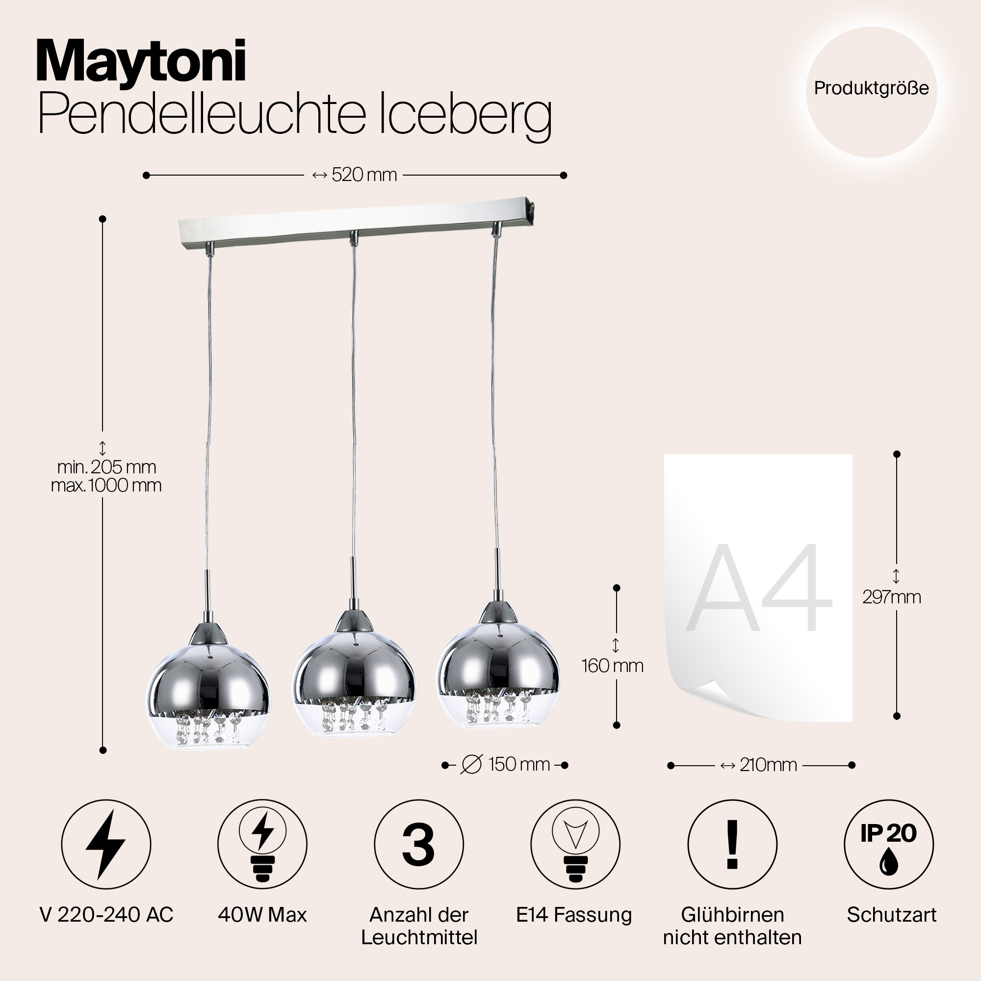 Дополнительная картинка Подвесной светильник Maytoni Iceberg P012-PL-03-N
