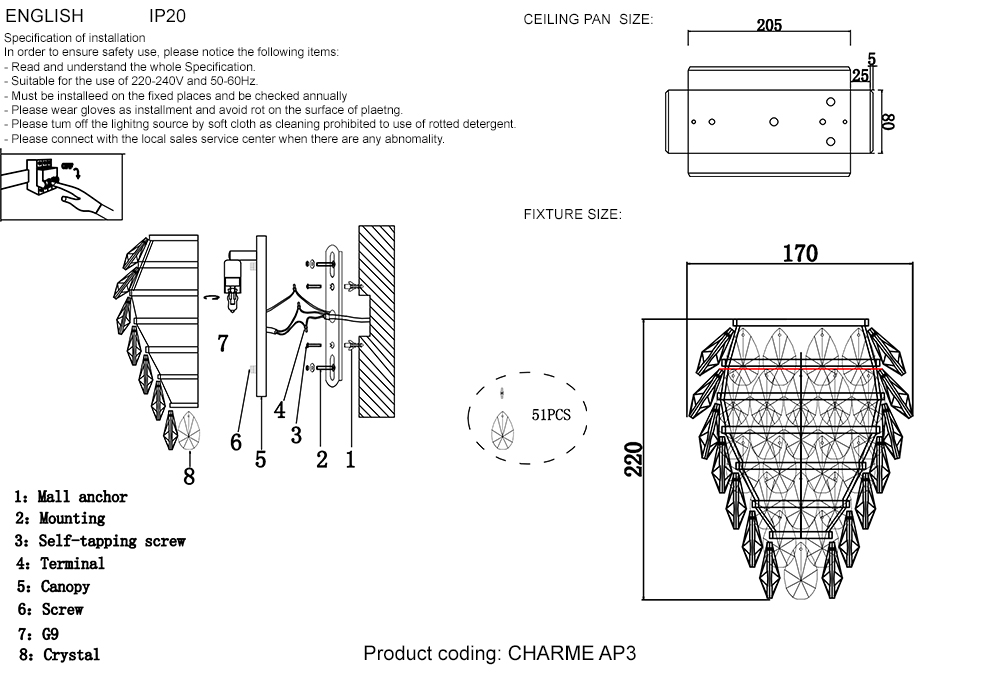 Дополнительная картинка Бра Crystal Lux CHARME AP3 CHROME/TRANSPARENT Crystal Lux 1373/403