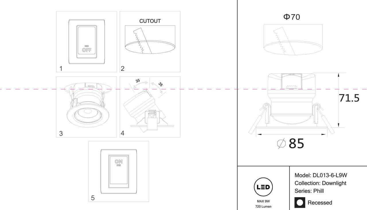 Картинка Встраиваемый светодиодный светильник Maytoni Phill DL013-6-L9W