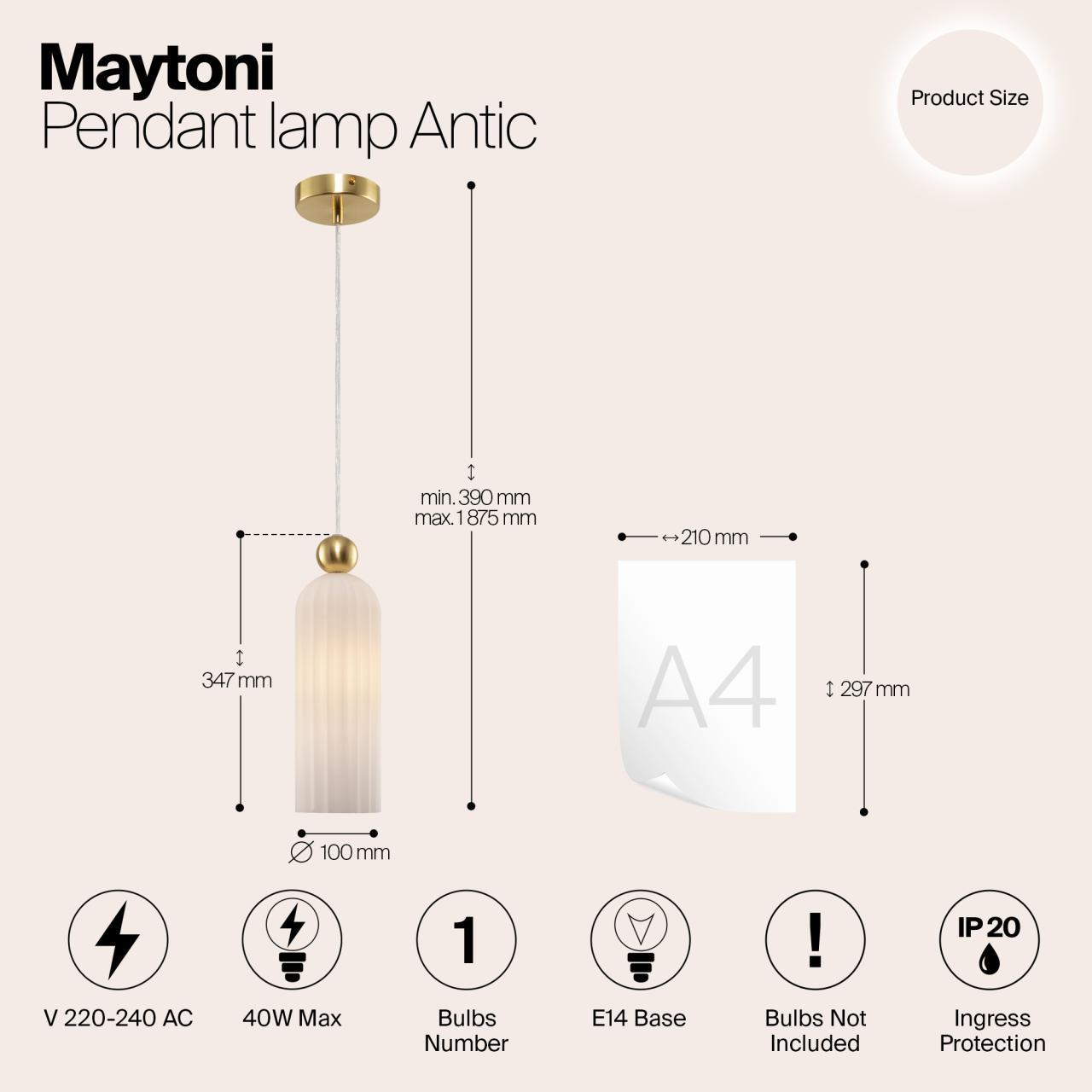 Дополнительная картинка Подвесной светильник Maytoni MOD302PL-01W