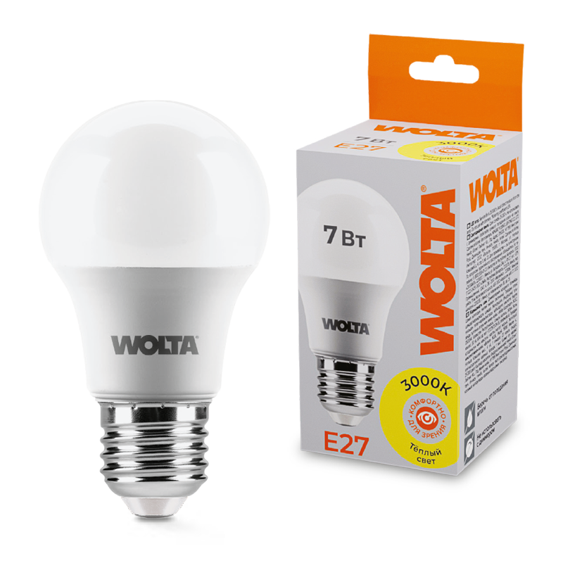 Картинка Светодиодная лампа  WOLTA 25Y55BL7E27  Груша  A55 7Вт 560лм 3000К Е27 1/50