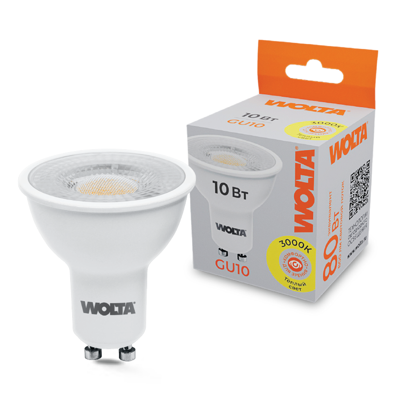 Картинка Светодиодная лампа WOLTA WSTD-PAR16-220V10W3KGU10-L PAR16 с линзой 10Вт 800лм 3000К GU10 угол 60° 1/50