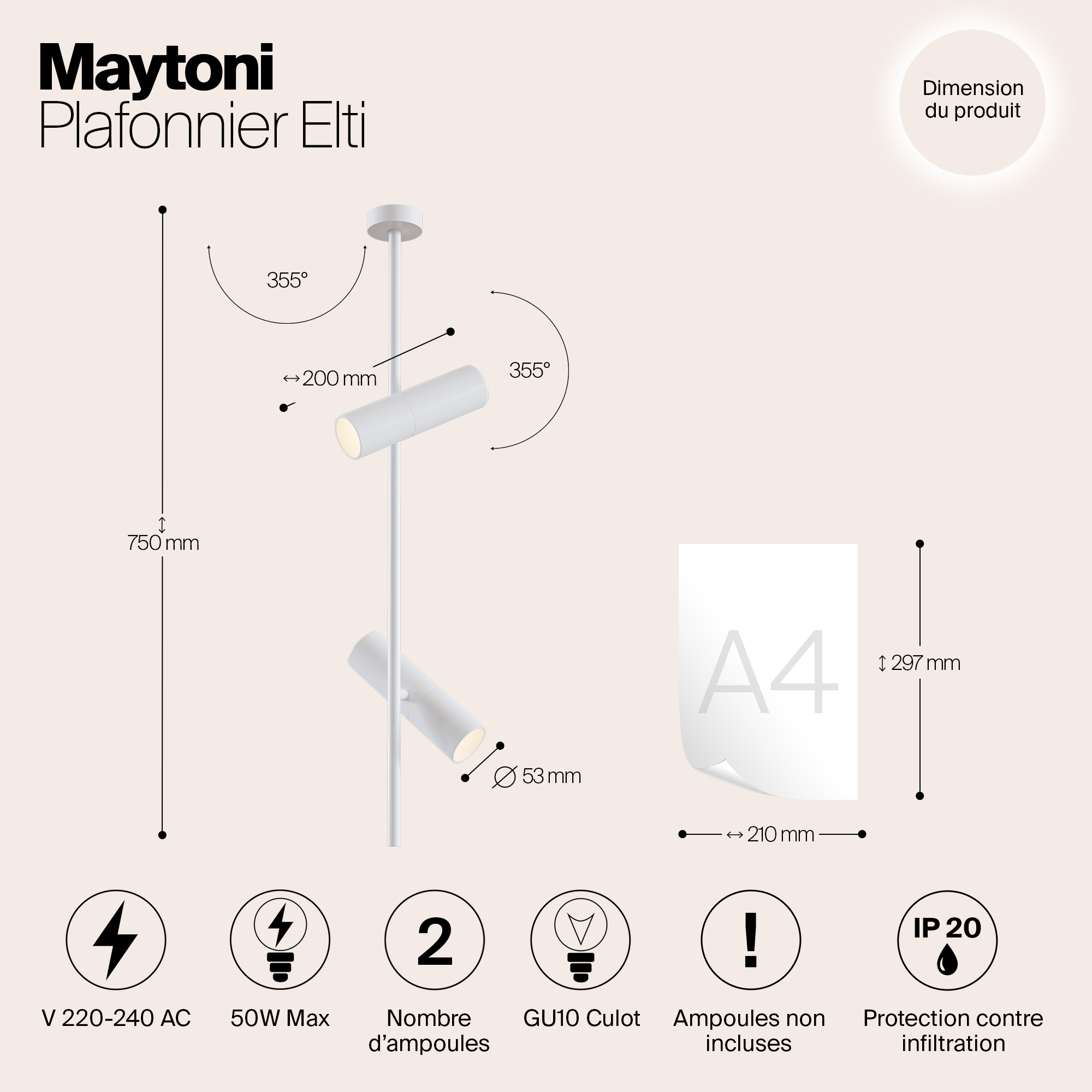 Дополнительная картинка Потолочный светильник Maytoni Elti C021CL-02W