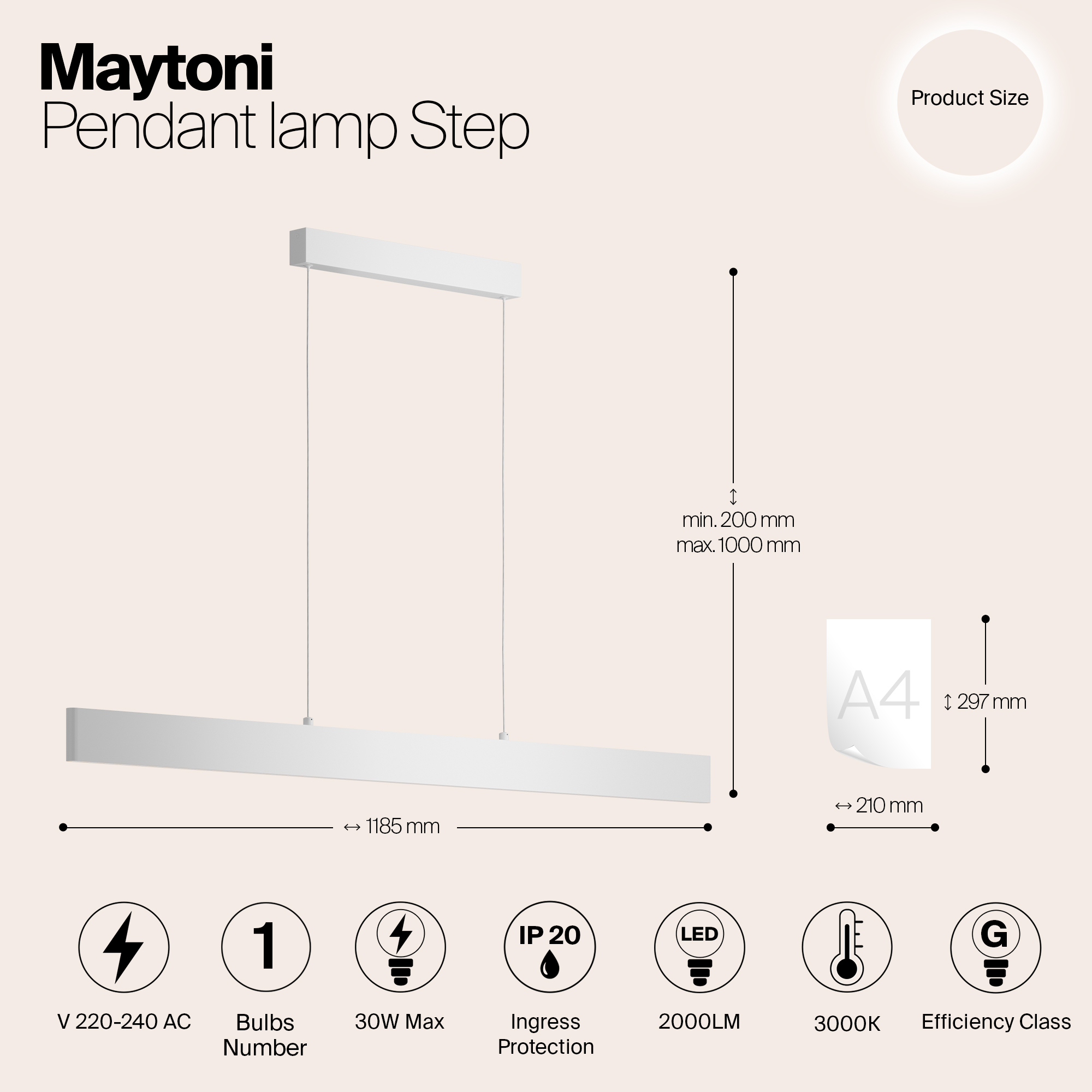 Картинка Подвесной светодиодный светильник Maytoni Step P010PL-L30W