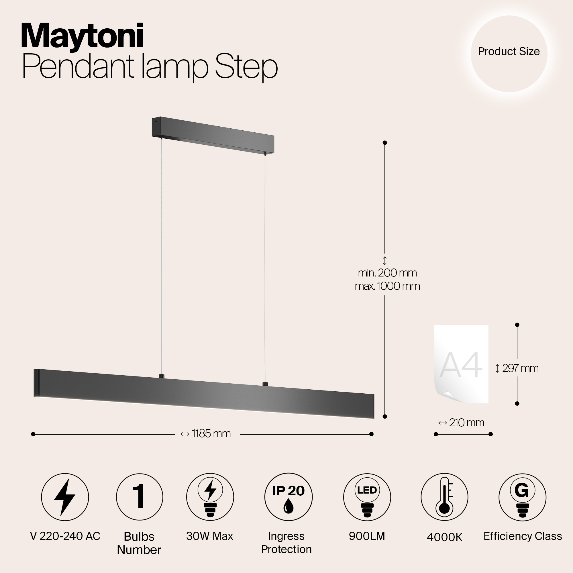 Дополнительная картинка Подвесной светодиодный светильник Maytoni Step P010PL-L30B4K