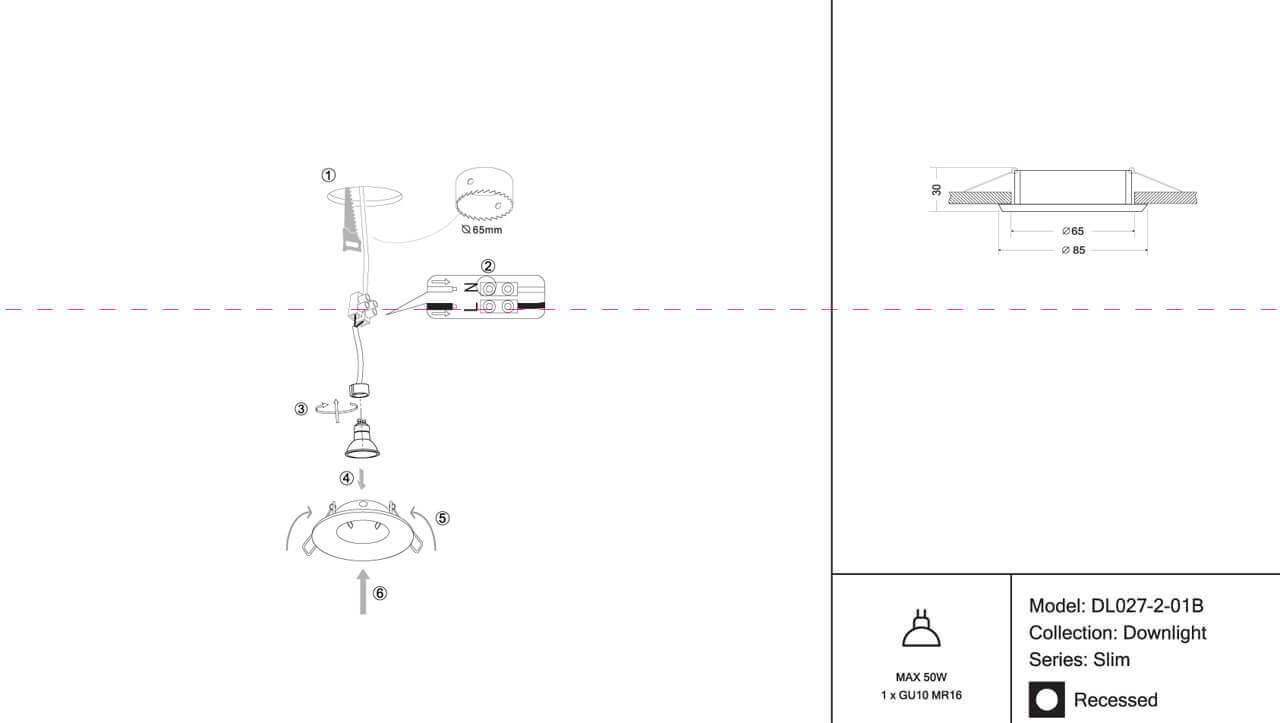 Картинка Встраиваемый светильник Maytoni Slim DL027-2-01B
