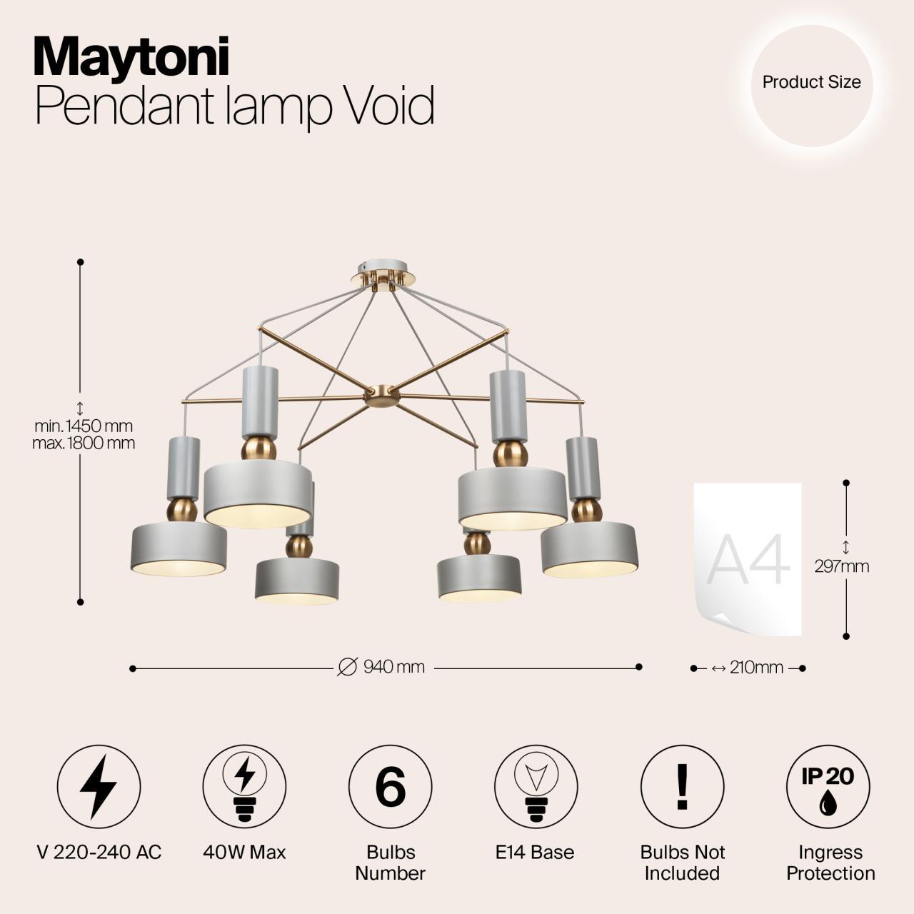 Дополнительная картинка Подвесная люстра Maytoni Void MOD030PL-06GR