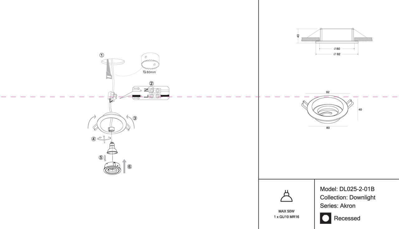 Дополнительная картинка Встраиваемый светильник Maytoni Akron DL025-2-01B