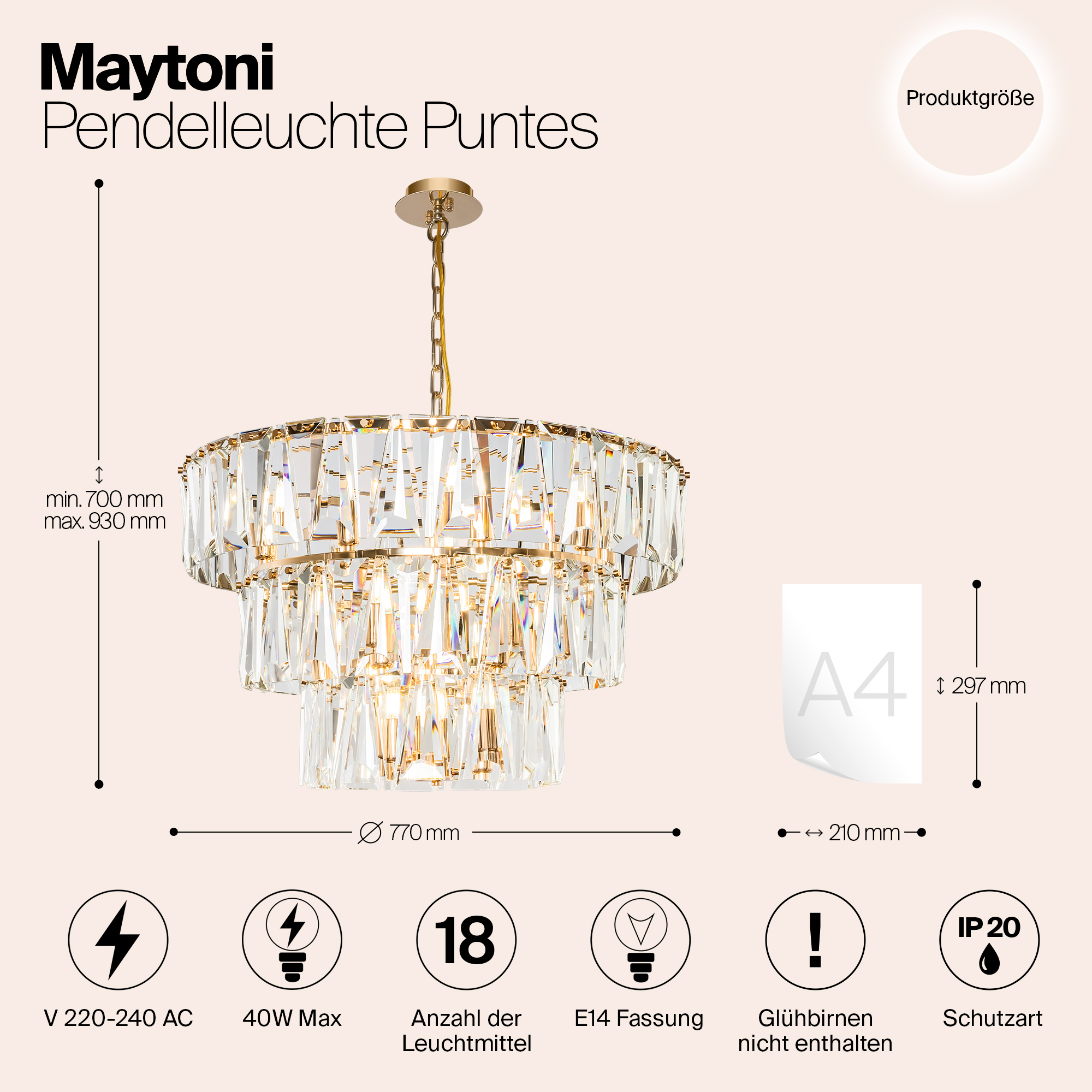 Дополнительная картинка Подвесная люстра Maytoni Puntes MOD043PL-18G