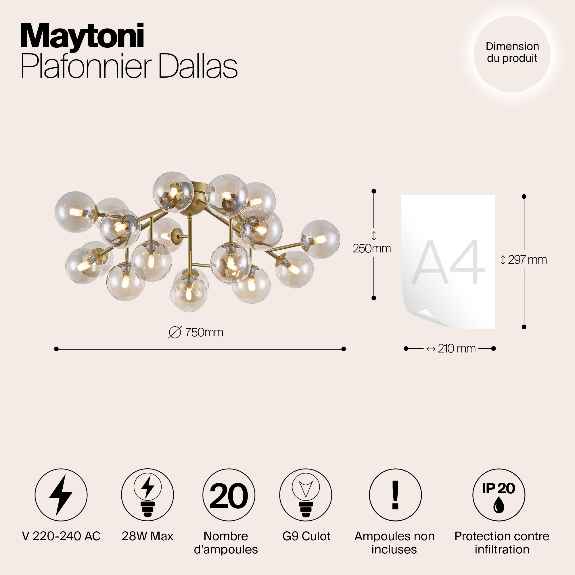 Дополнительная картинка Потолочный светильник Maytoni Dallas MOD545PL-20G