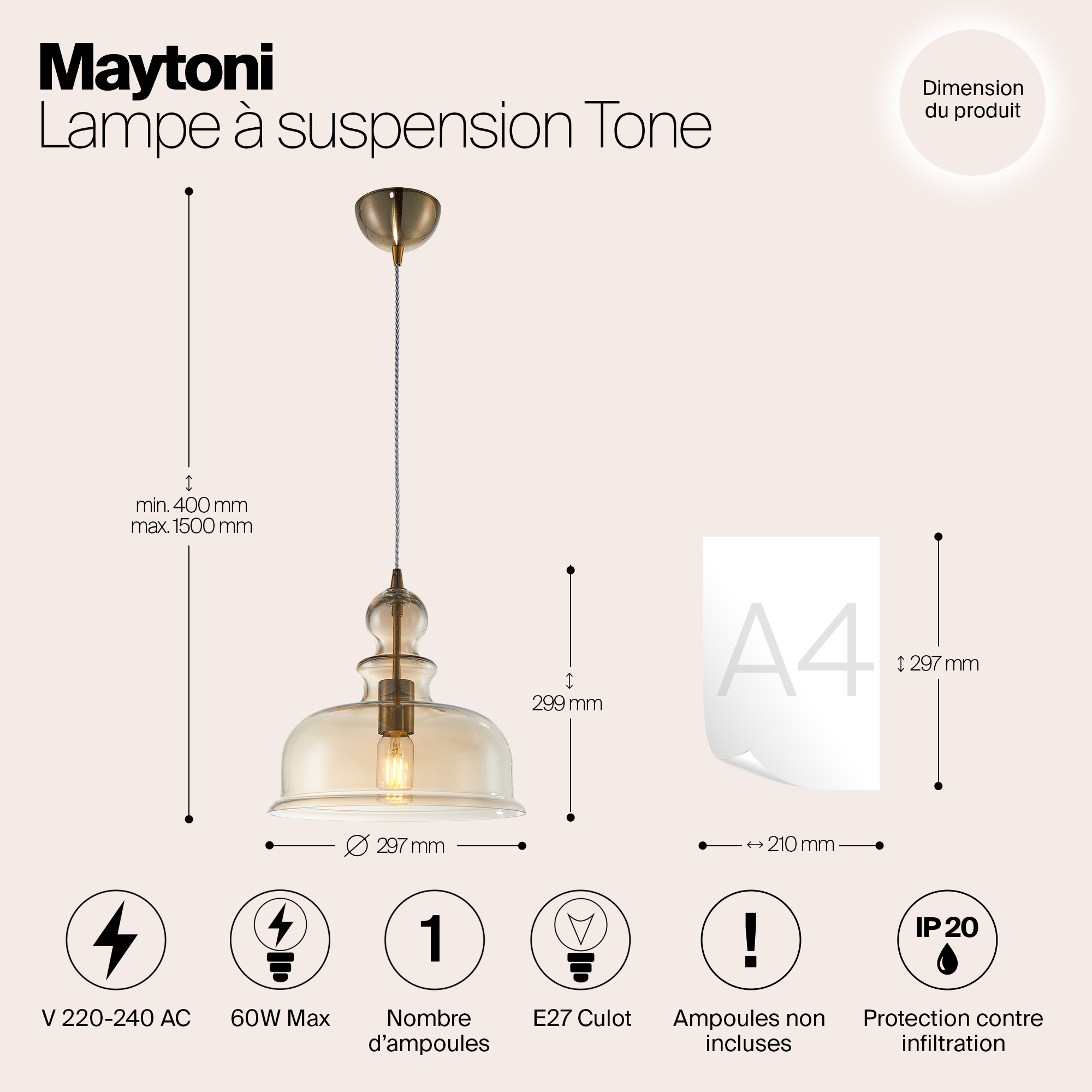 Дополнительная картинка Подвесной светильник Maytoni Tone P001PL-01BZ