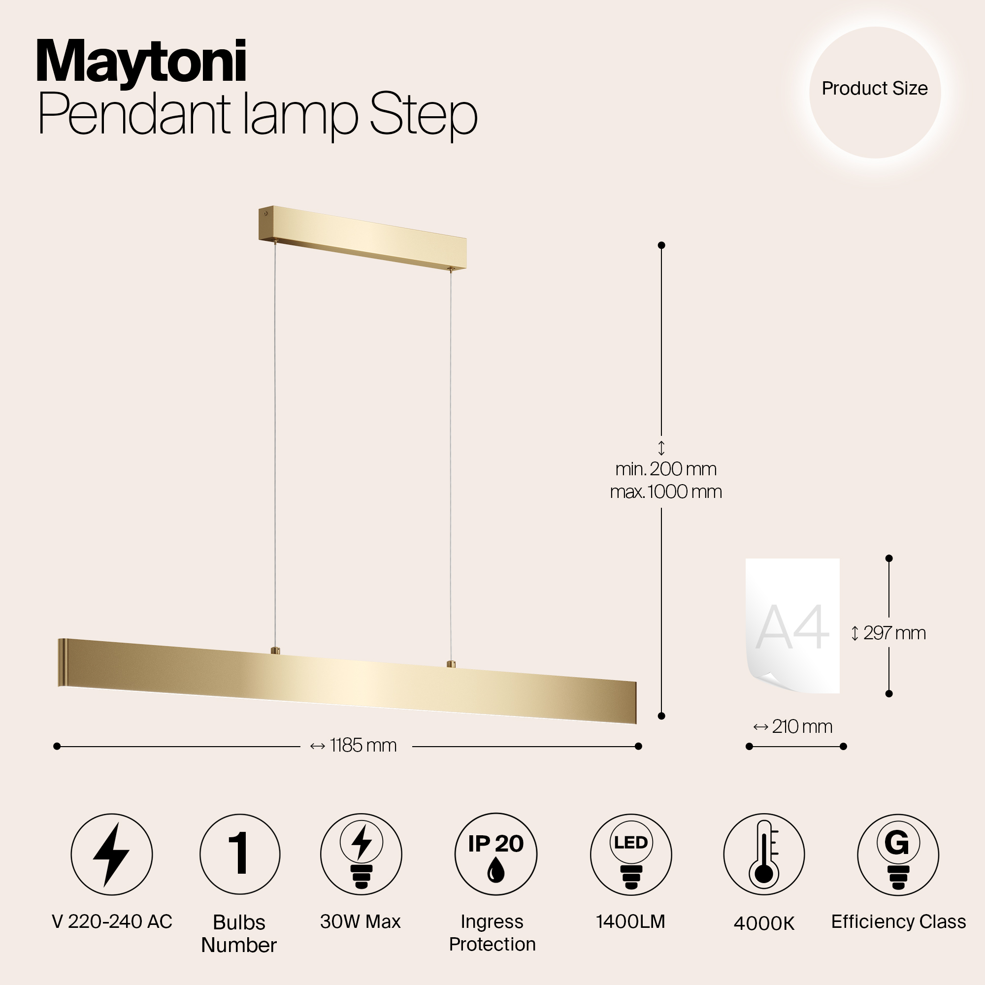 Дополнительная картинка Подвесной светодиодный светильник Maytoni Step P010PL-L30G4K