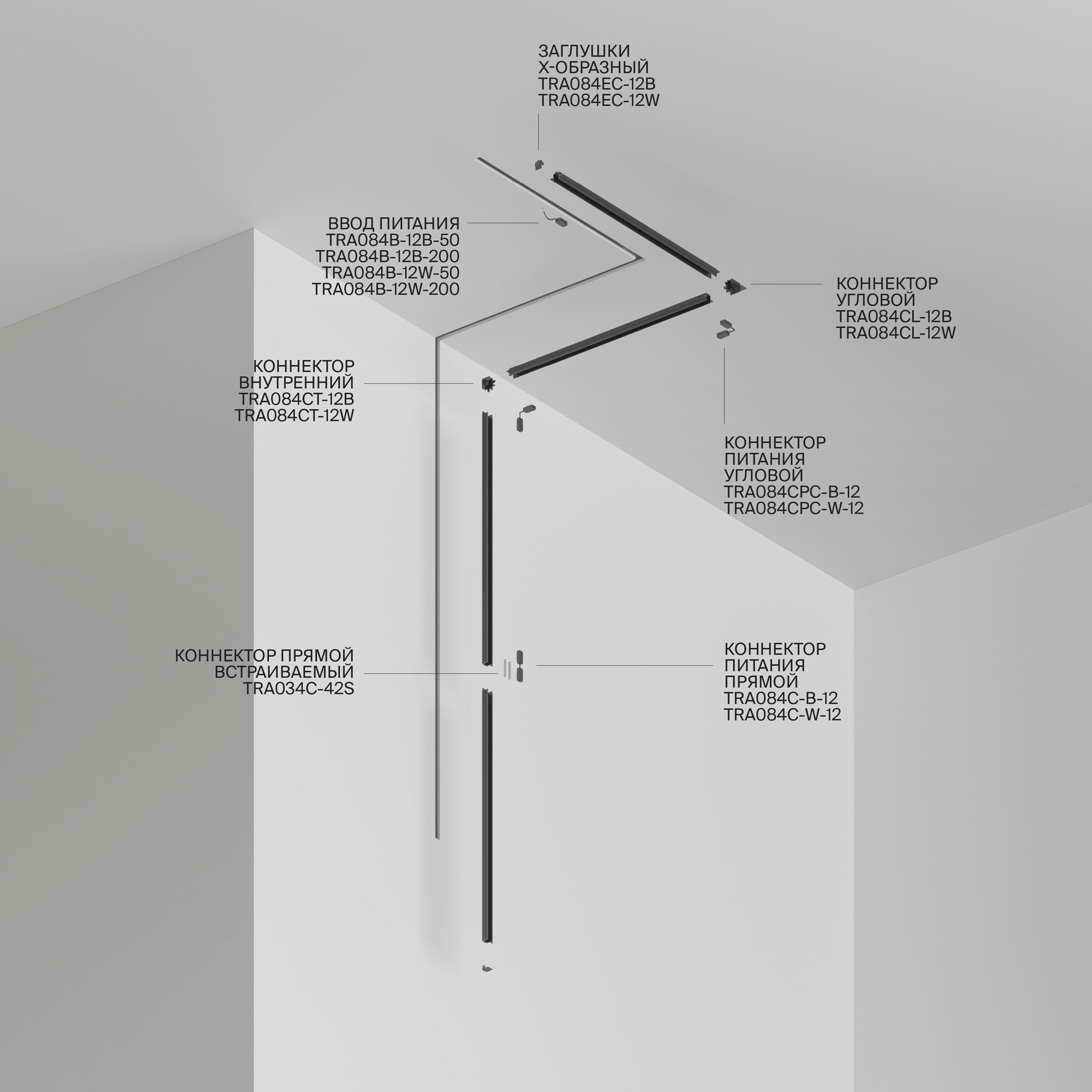 Дополнительная картинка Шинопровод встраиваемый Technical TRA084MP-12B