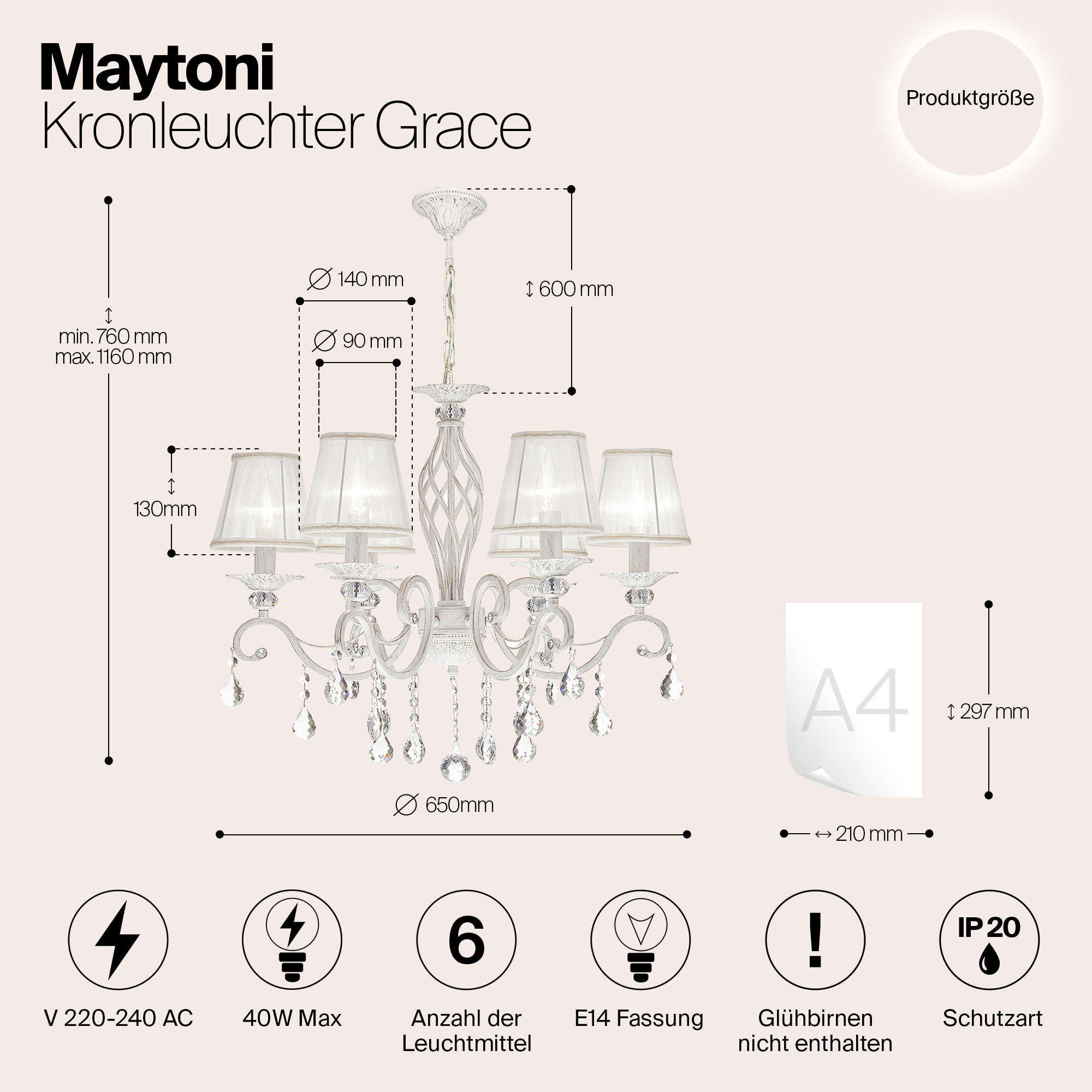 Дополнительная картинка Подвесная люстра Maytoni Grace ARM247-06-G