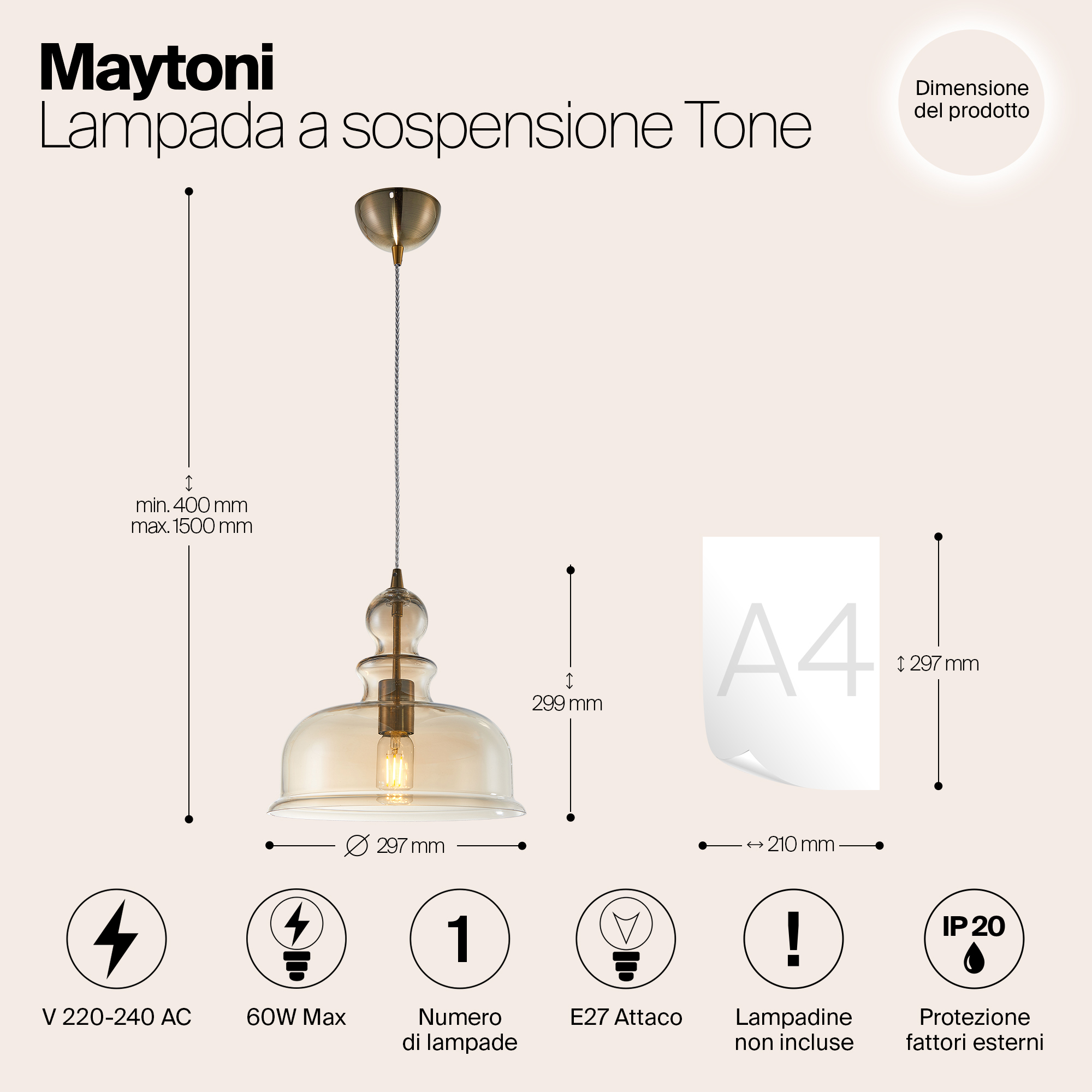 Дополнительная картинка Подвесной светильник Maytoni Tone P001PL-01BZ