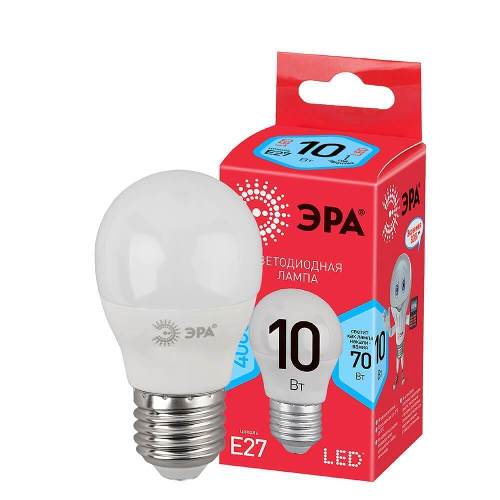 Картинка Лампа светодиодная ЭРА E27 10W 4000K матовая ECO LED P45-10W-840-E27 Б0032971